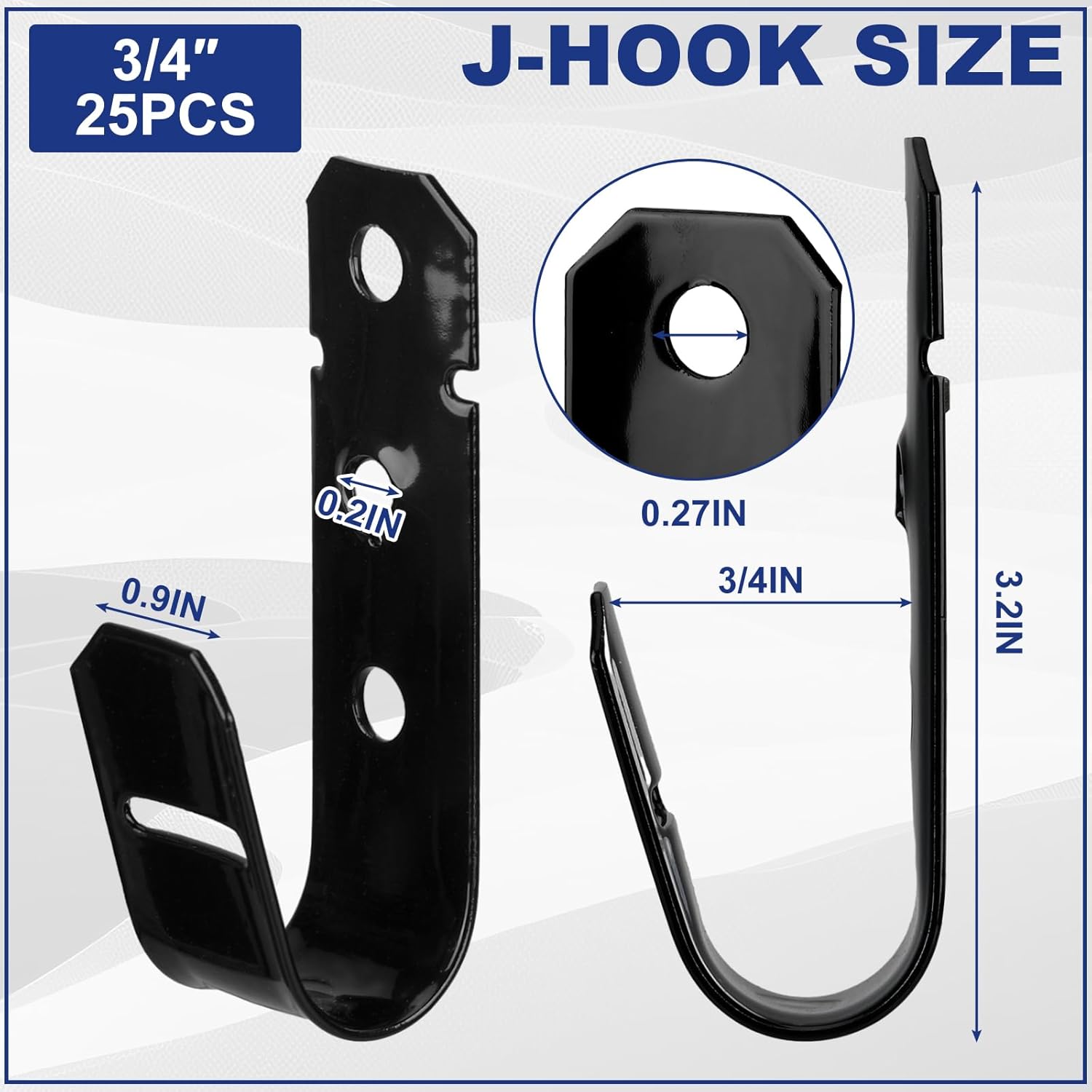 Zonon Soporte de cable negro con gancho en J para colgar gancho en J de metal resistente para gestión de cables y cables, acero galvanizado (34
