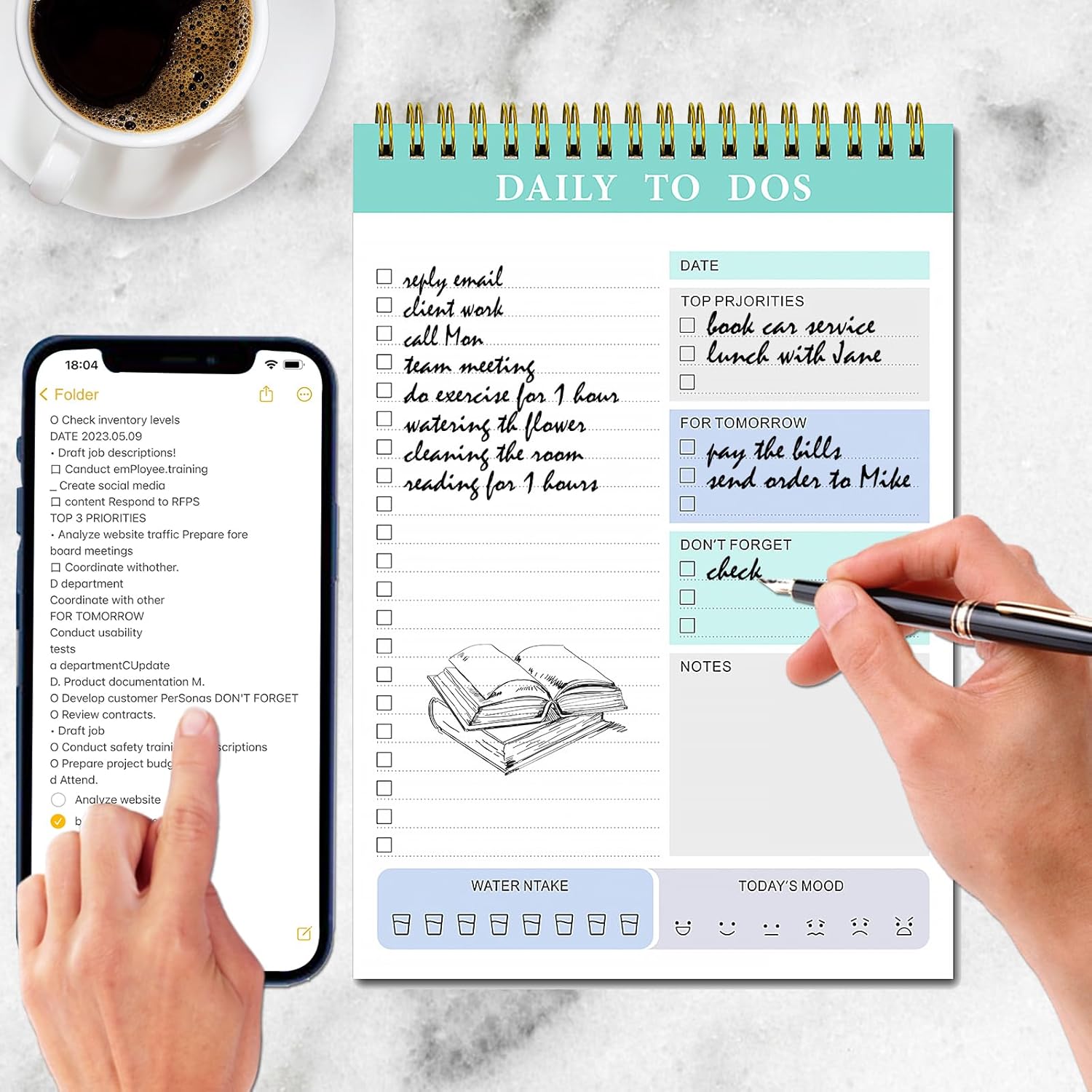 Bloc de notas diario a dos, bloc de notas de lista de tareas, planificador de tareas de gestión del tiempo, organizador de cuadernos para