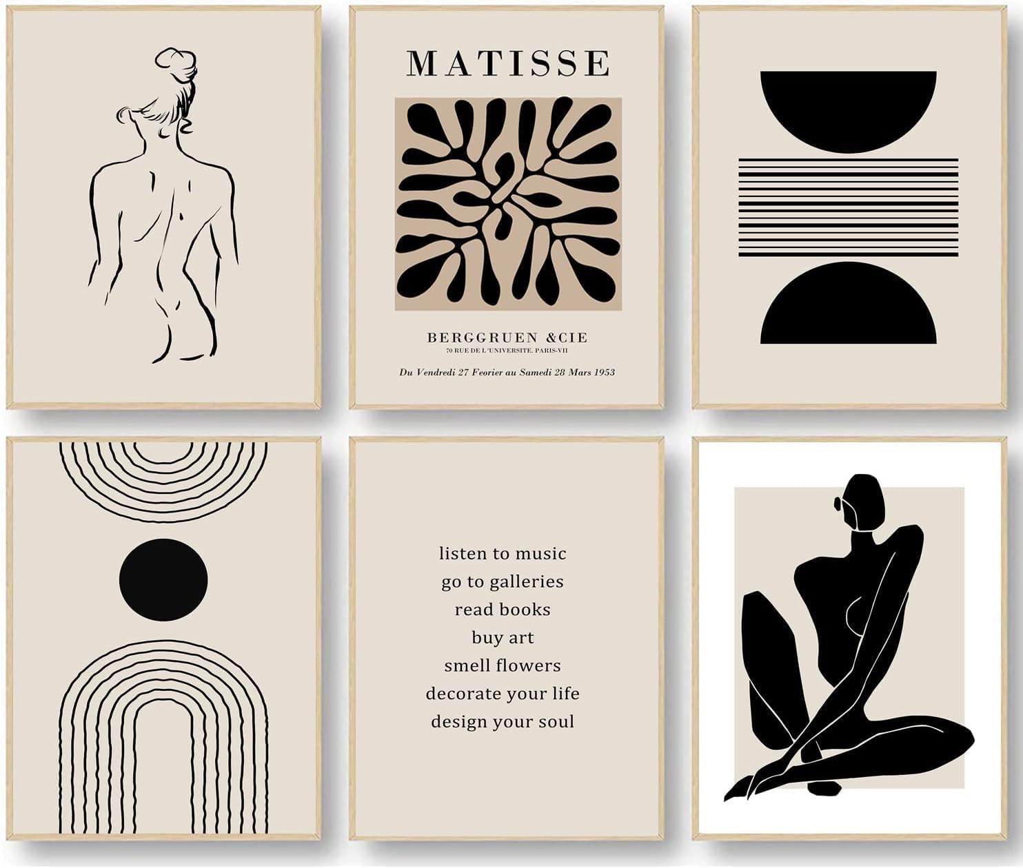 Matisse – Impresiones artísticas para pared, póster abstracto de arte de pared de Matisse, negro y beige para mujer, arte de hoja de arte bohemio,