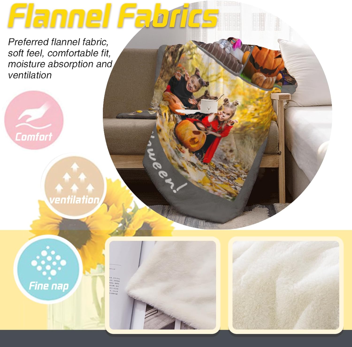 Masrtuli Manta personalizada de forro polar de Halloween, manta ligera y mullida para el hogar, dormitorio, sofá oficina, manta acogedora de