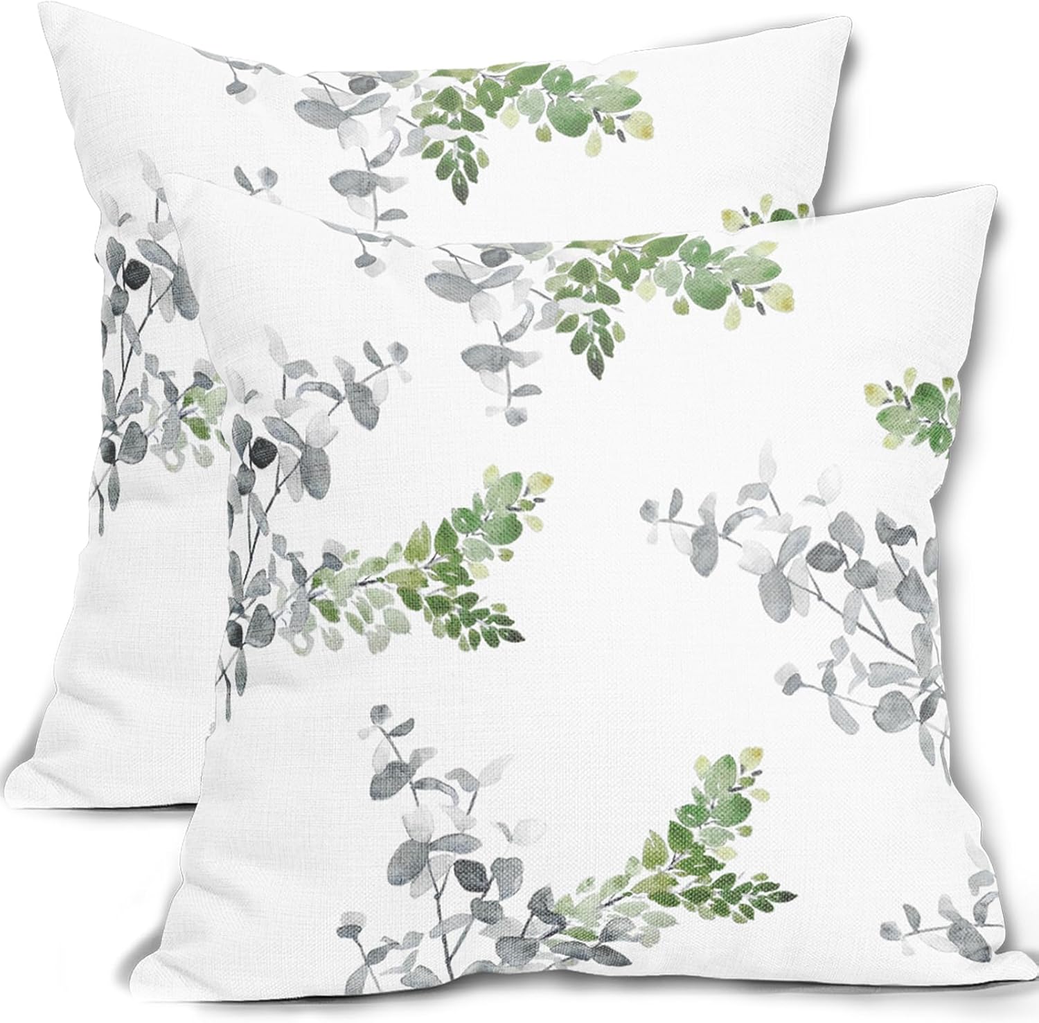 Juego de 2 fundas de almohada de 18 x 18 pulgadas, color verde y gris, fundas de almohada decorativas con hojas turquesas y grises, fundas de