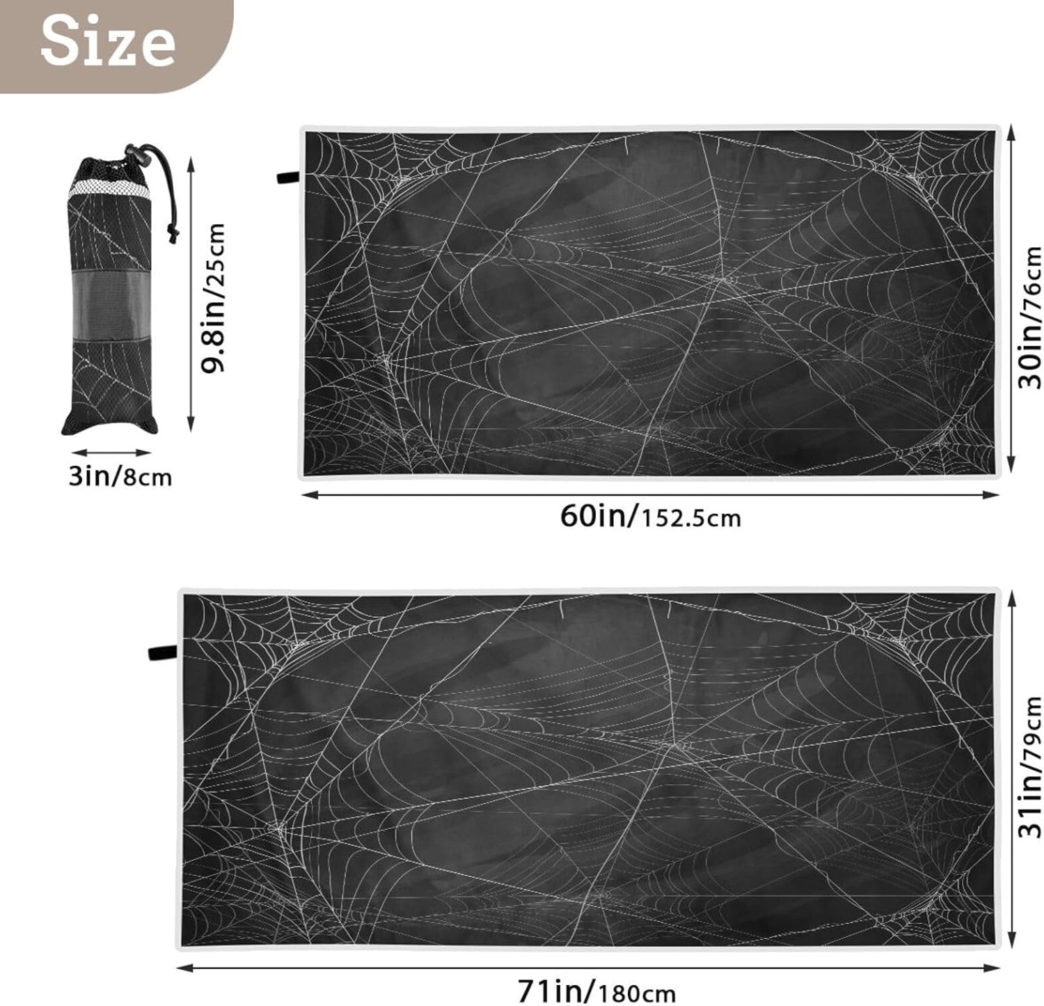 Toalla de playa de microfibra absorbente de tela de araña, toalla de viaje portátil de secado rápido para gimnasio, yoga, natación, 71 x 31 pulgadas