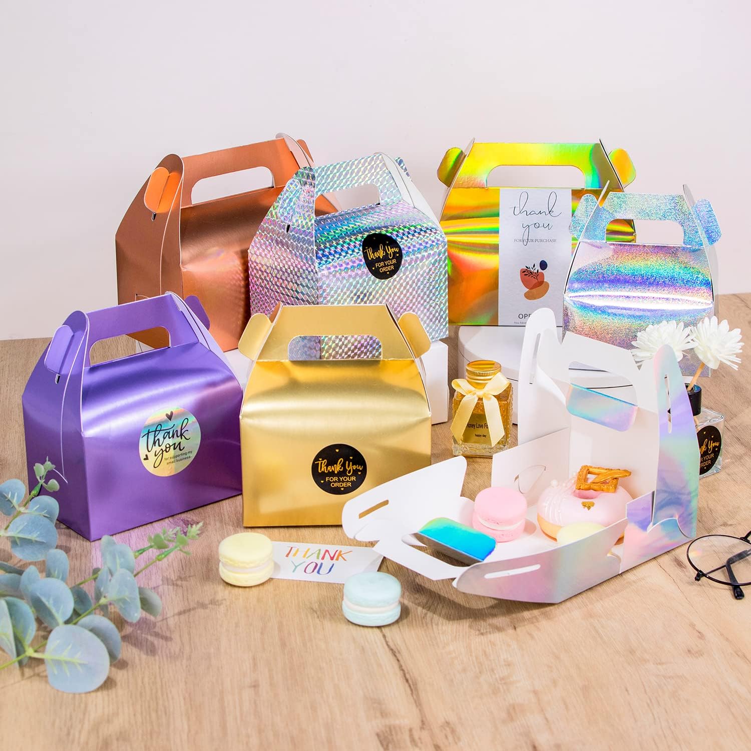 SZYCHEN 10 unidscaja de regalo holográfica pastel caramelo galleta embalaje cartón portátil para bodas y fiestas de cumpleaños