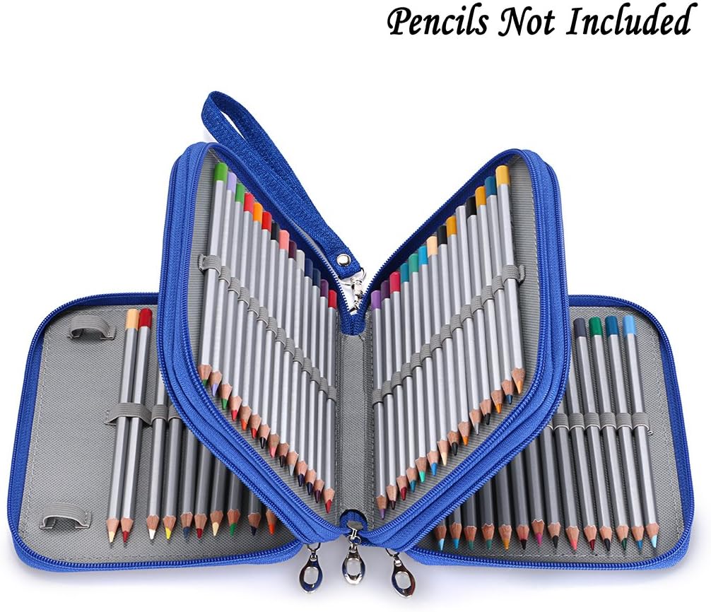 BTSKY Estuche de lona con cremallera, 72 ranuras, prácticos soportes para lápices de acuarela Prismacolor, lápices de colores Crayola, lápices Marco