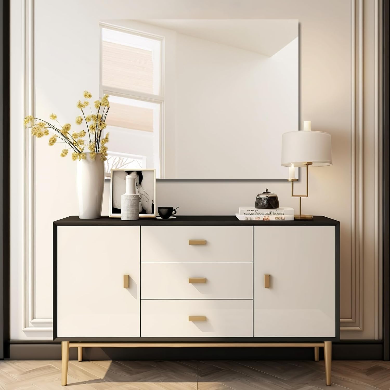 Espejo de tocador de baño de 40 x 32 pulgadas, espejo sin marco con borde pulido, se cuelga horizontal o verticalmente. Espejo de baño inastillable