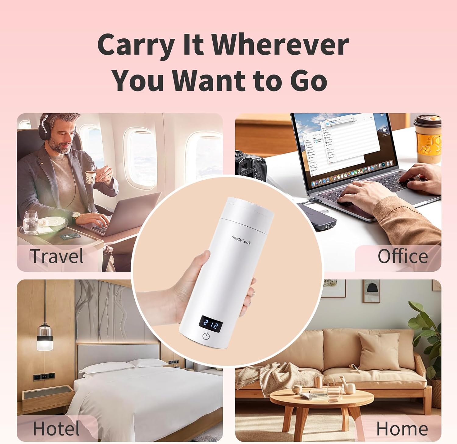 Hervidor eléctrico de viaje, caldera de agua caliente portátil para té, café, caldera de agua pequeña de 12.8 fl oz con control de temperatura,