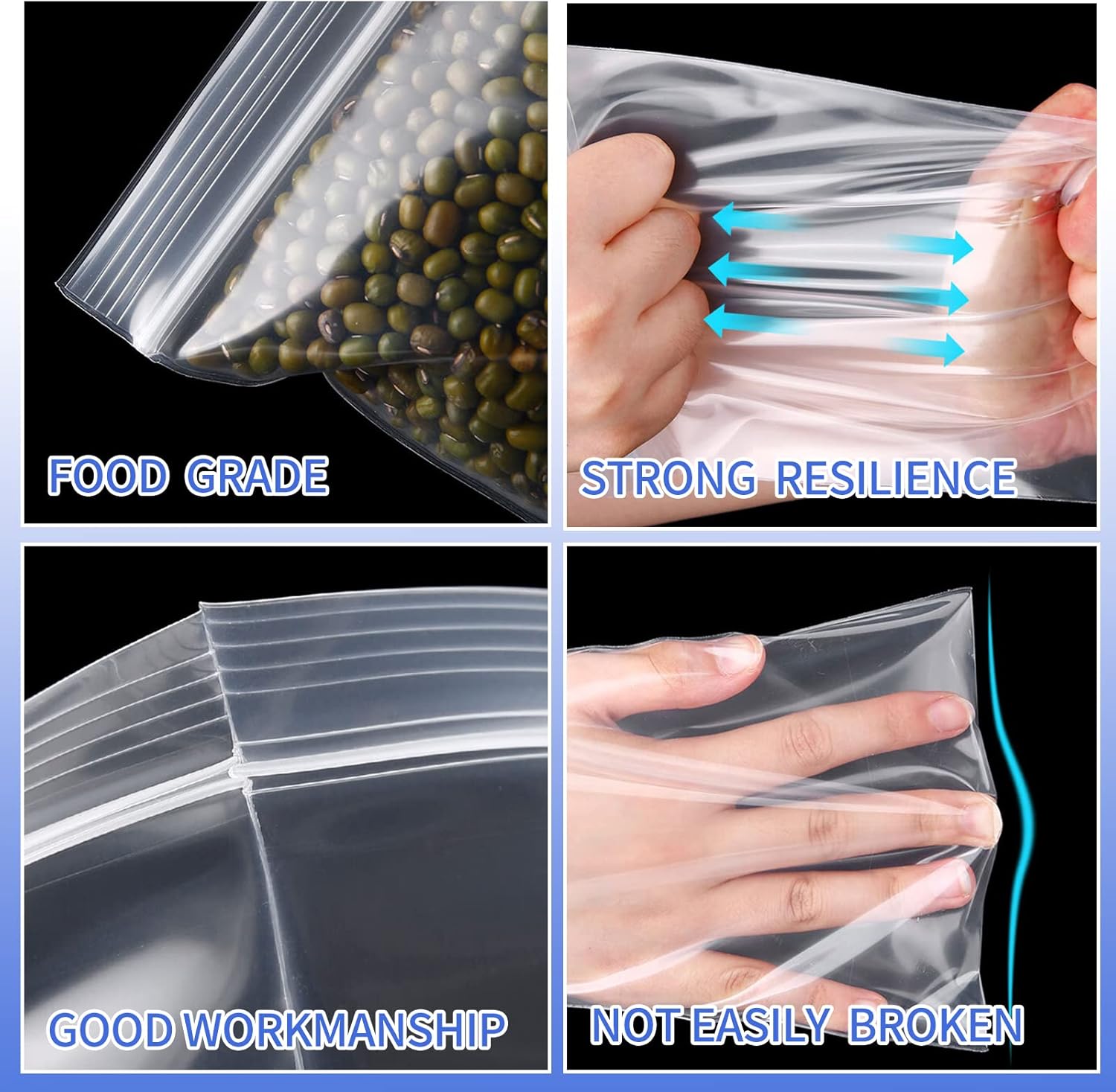 Bolsas de plástico transparente de 3 x 12 pulgadas con cierre de cremallera y cierre resellable, paquete de 100 unidades