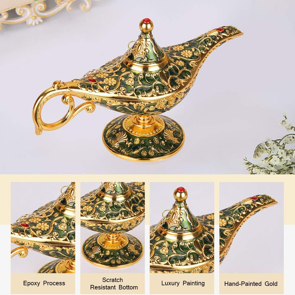 Lámpara de genio mágico Aladdin vintage para decoración y regalo de mesa de boda, decoración y regalo, lámpara árabe clásica de aleación de zinc
