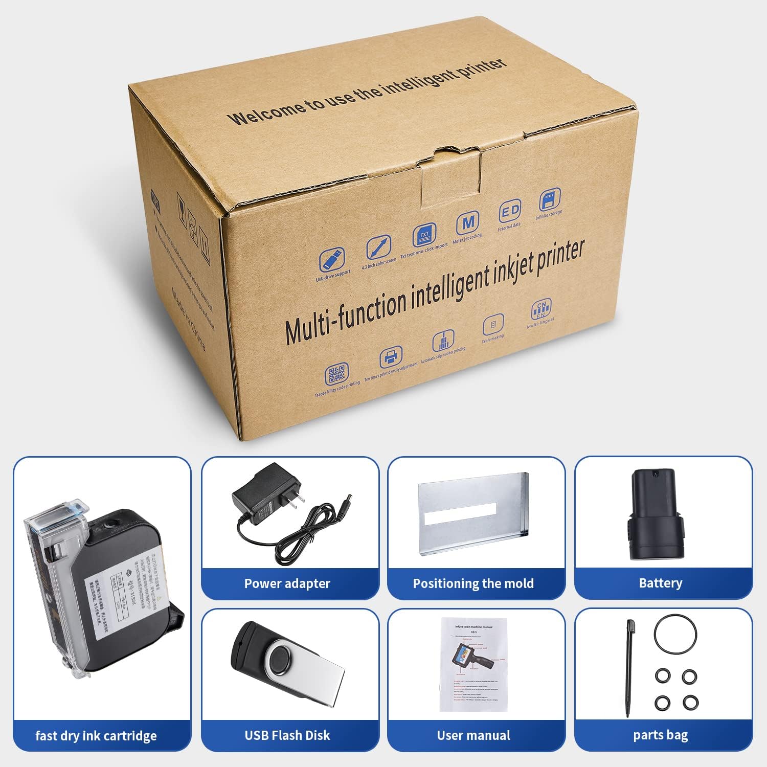 Impresora portátil ZFM6 de 0.500 in0.5 pulgadas con pantalla táctil LED HD de 4.3 pulgadas, uso para código de barras QR, fecha, logotipo, impresión
