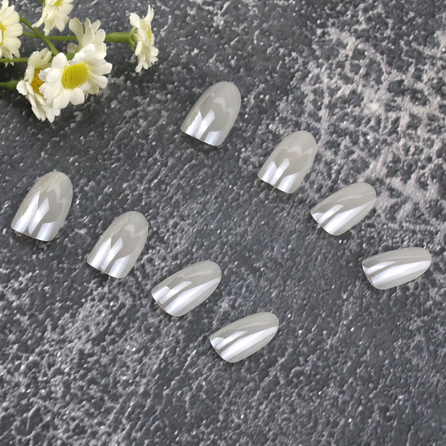 Uñas postizas ovaladas con láser a presión, color blanco, diseño de aurora, uñas postizas artificiales para mujeres y niñas, uñas adhesivas para