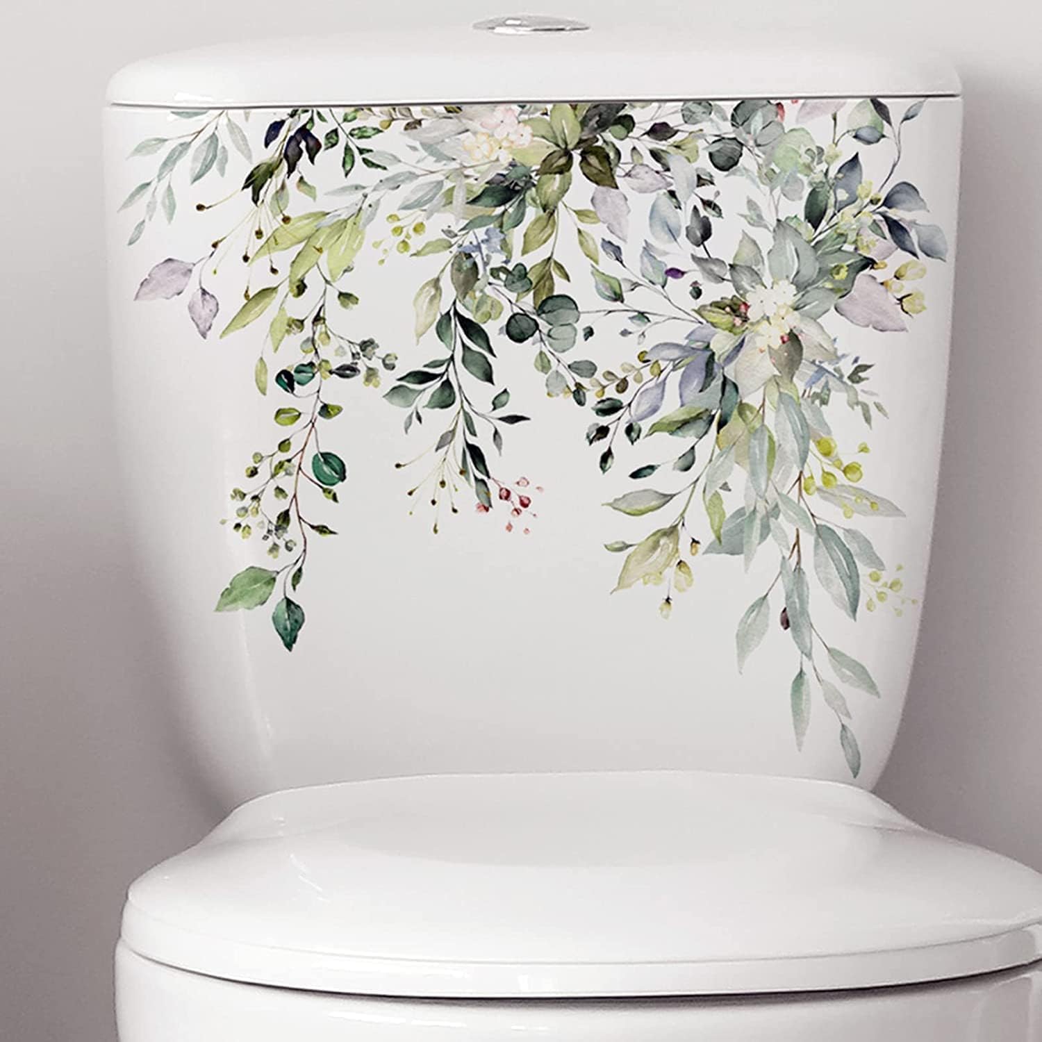 Calcomanías autoadhesivas para tapa de asiento de inodoro, hojas verdes, hojas verdes, flores, hojas, flores, para tapa de inodoro, bricolaje,