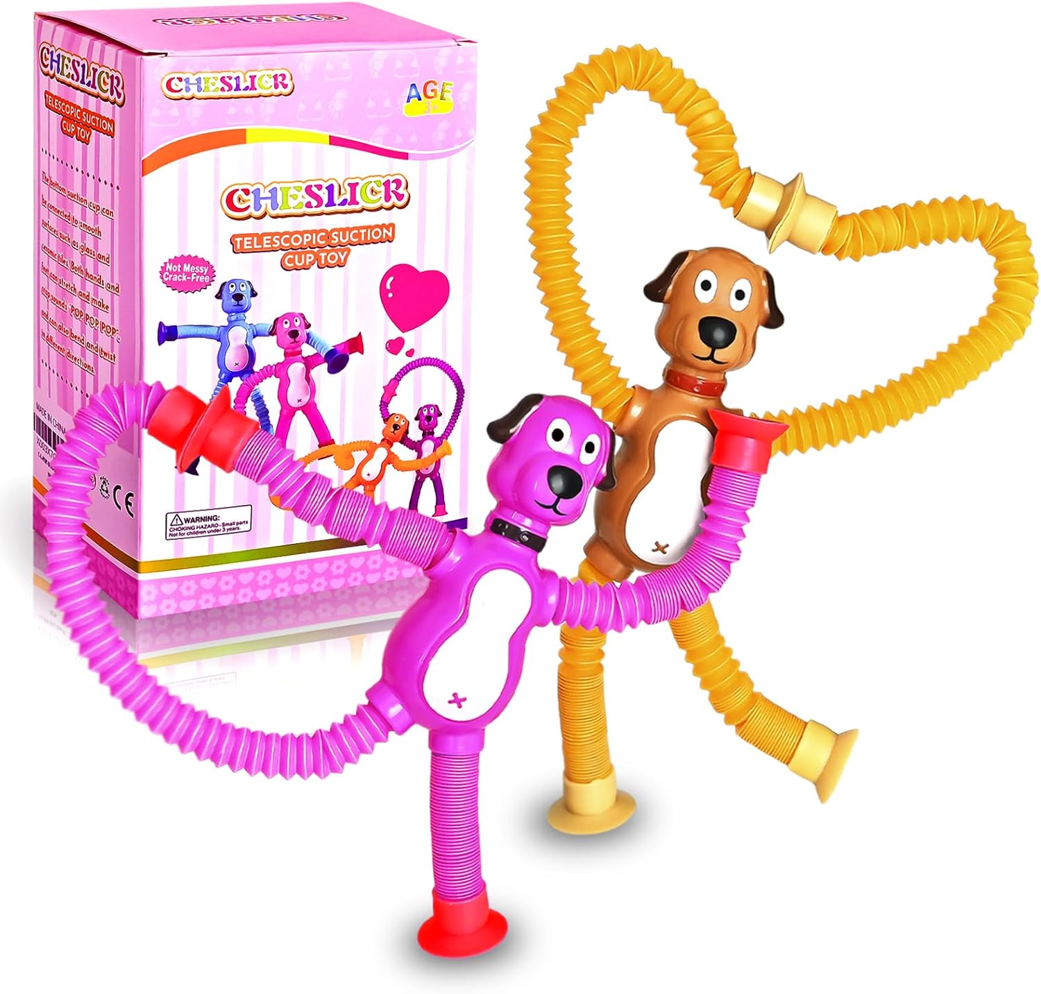 CHESLICR Juguetes sensoriales para autismo para niños pequeños, 2 piezas, con ventosa, juguetes para perro, tubos para apretar, juguetes para