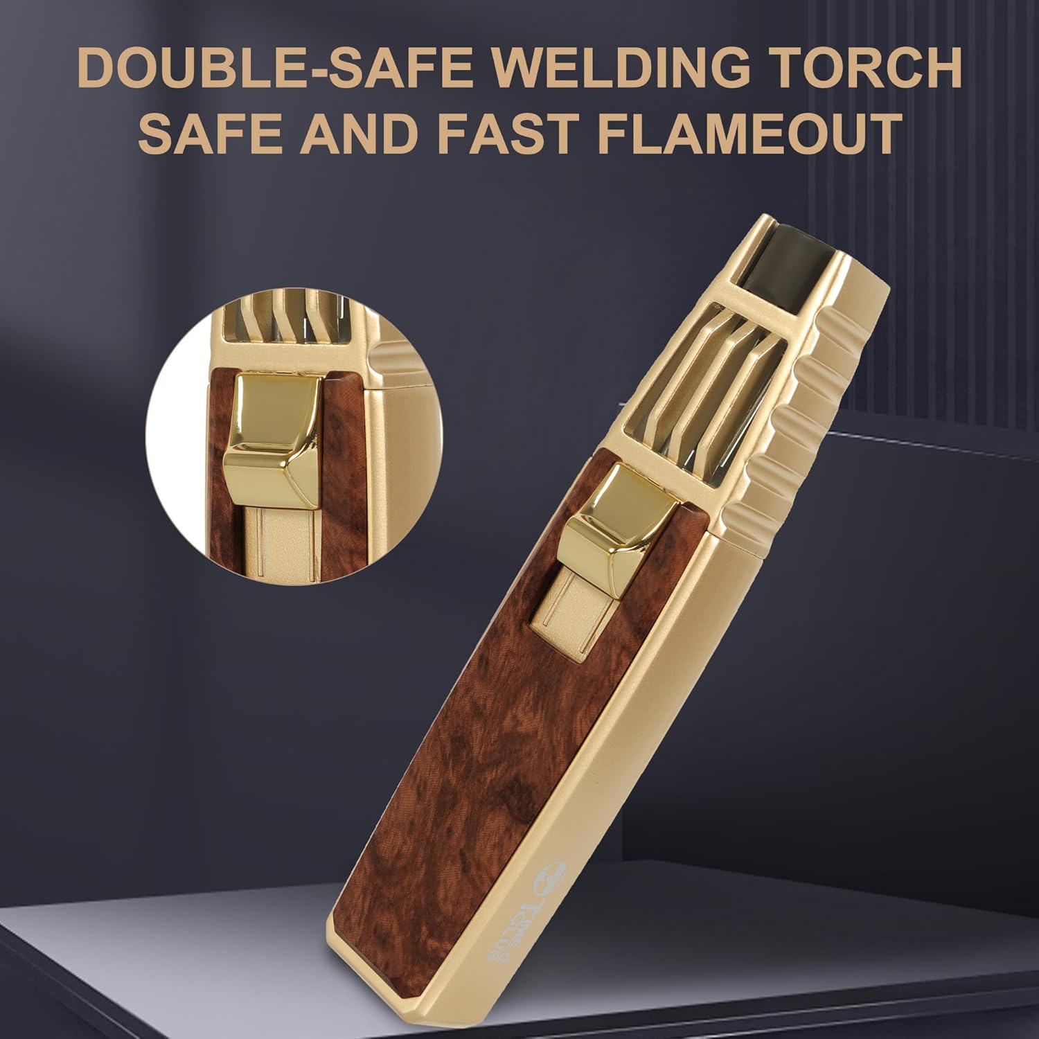 Encendedor de butano, soplete de soldadura, estilo oro caoba, linterna de cocina recargable, resistente al viento, llama ajustable, soplete solar