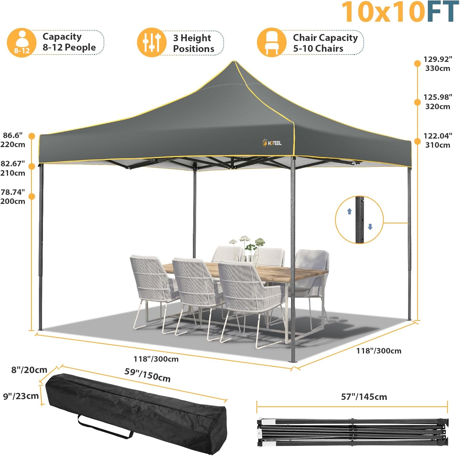 HOTEEL Tienda de campaña con toldo desplegable de 10 x 10, toldo Ez Up con paredes laterales, impermeable y UPF 50+, tienda de campaña instantánea