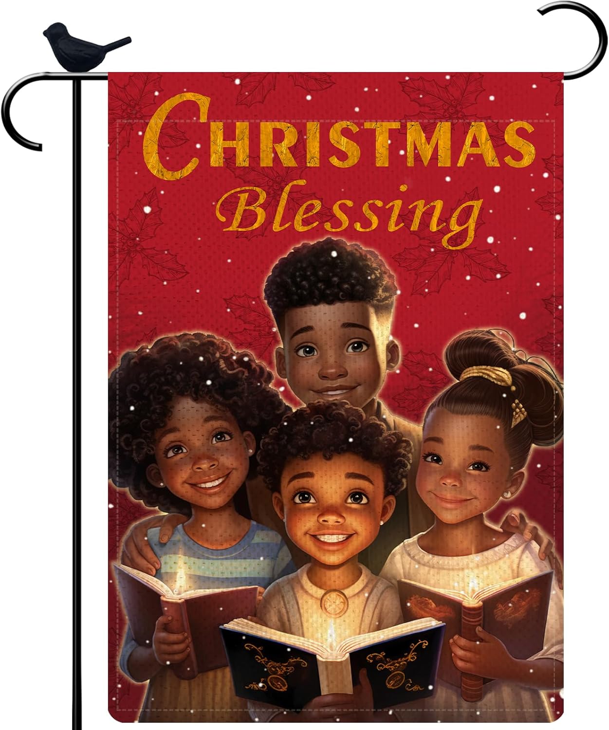 Decoraciones de bendición de niña negra, bandera de jardín de arpillera de feliz Navidad, 12 x 18 pulgadas, doble cara, villancicos de Navidad