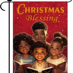 Decoraciones de bendición de niña negra, bandera de jardín de arpillera de feliz Navidad, 12 x 18 pulgadas, doble cara, villancicos de Navidad Decoraciones de bendición de niña negra, bandera de jardín de arpillera de feliz Navidad, 12 x 18 pulgadas, doble cara, villancicos de Navidad