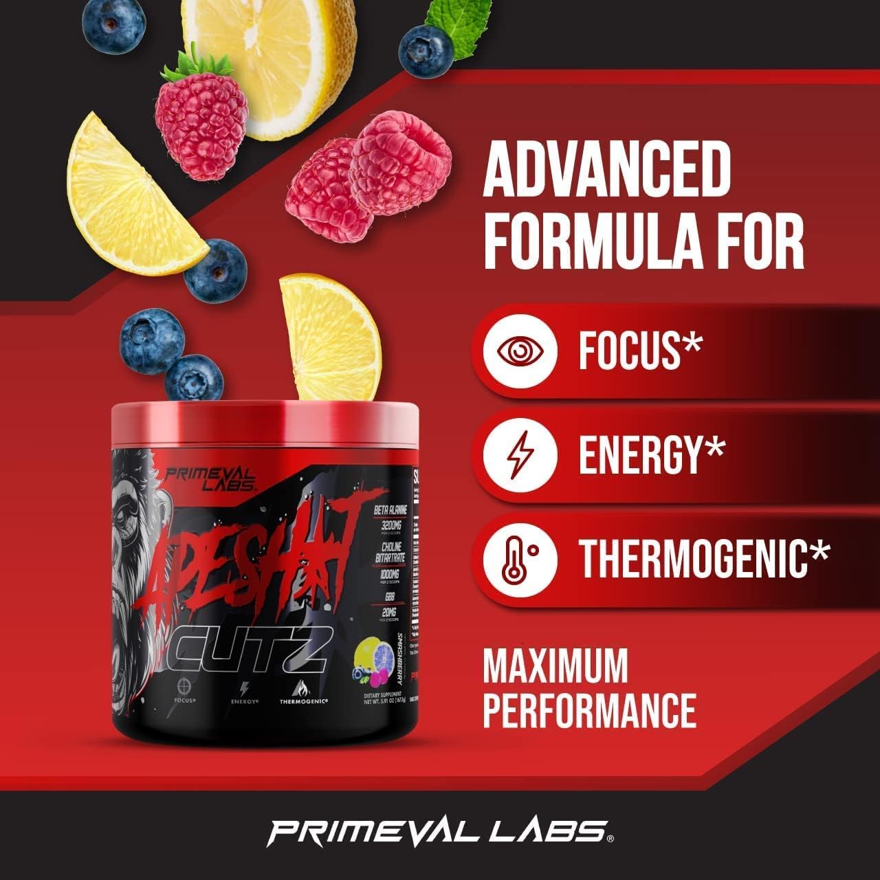 Primeval Labs Ape Sh*t Cutz – Quemador termogénico de energía y grasa para preentrenamiento, formulado científicamente, mayor resistencia,