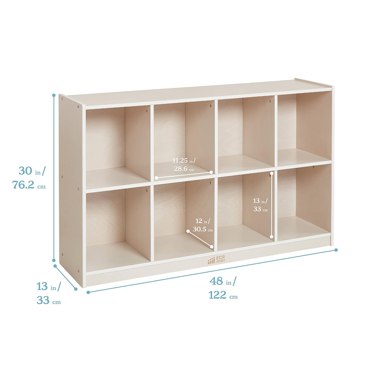 ECR4Kids Gabinete de almacenamiento movible de 8 compartimientos para mochilas, muebles de aula, color blanco lavado
