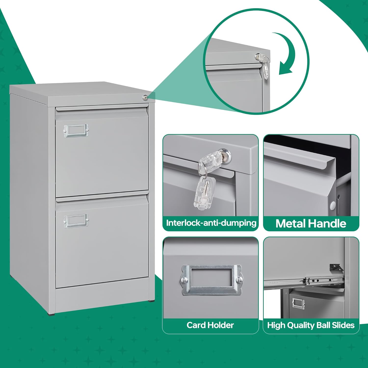 Letaya Archivador de 2 cajones con cerradura, archivadores verticales de metal para oficina en casa, almacenamiento A4F4cartalegal, requiere montaje
