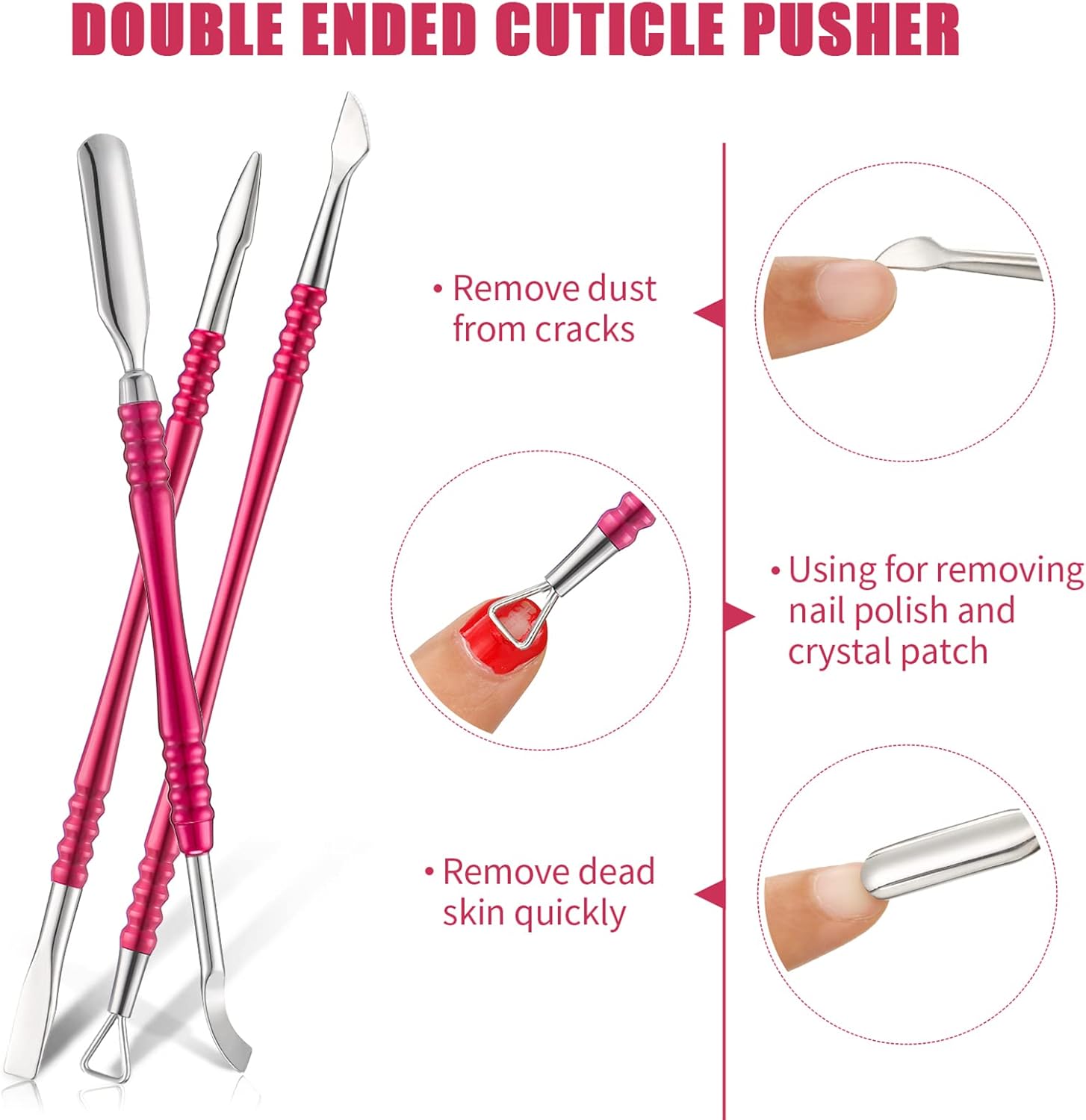 Mudder Cortadora de uñas postizas, cortadora de cutículas, con uñas acrílicas, empujador de cutículas, raspador de cutículas, de acero inoxidable,