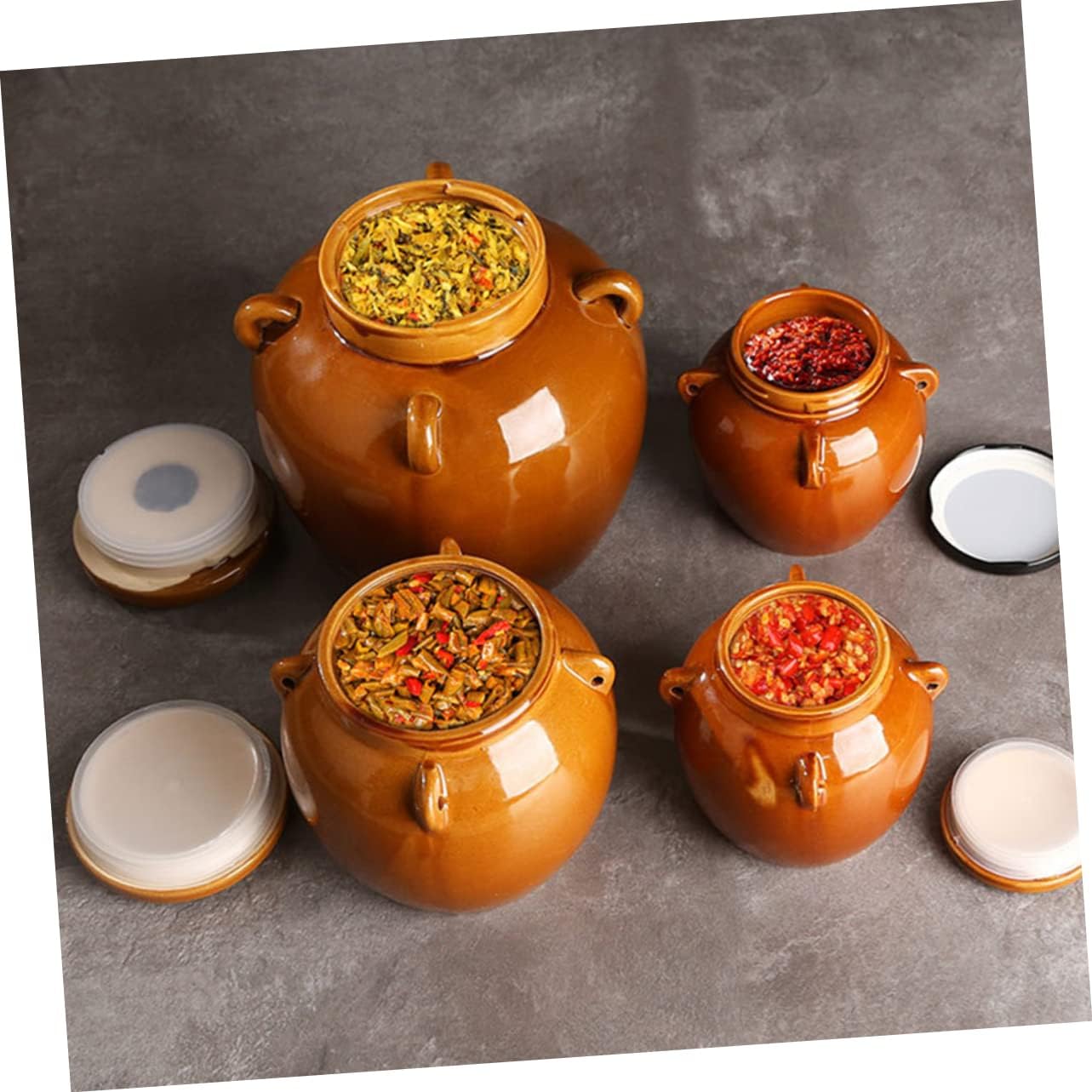 YARNOW Olla de decapado Tarro de cerámica hermético Kimchi coreano Recipientes de comida china con tapa Recipiente pequeño de cerámica Contenedores