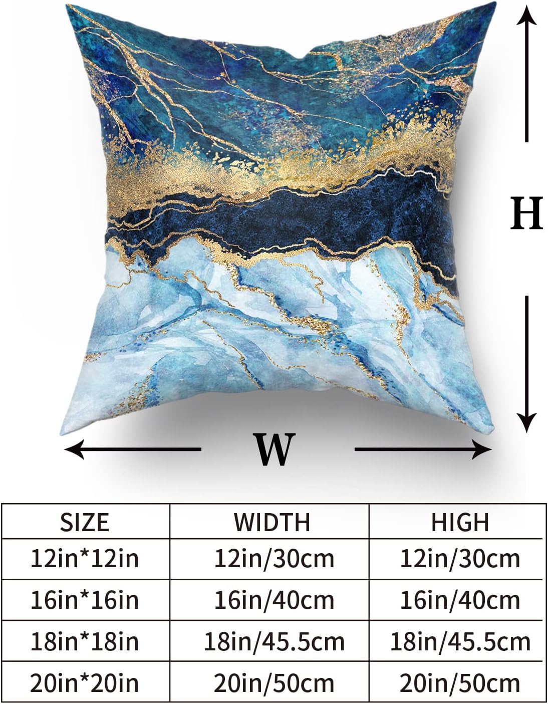 Kawani Juego de 2 fundas de almohada azul marino de 18 x 18 pulgadas, fundas de almohada de mármol abstracto dorado y verde azulado, turquesa,