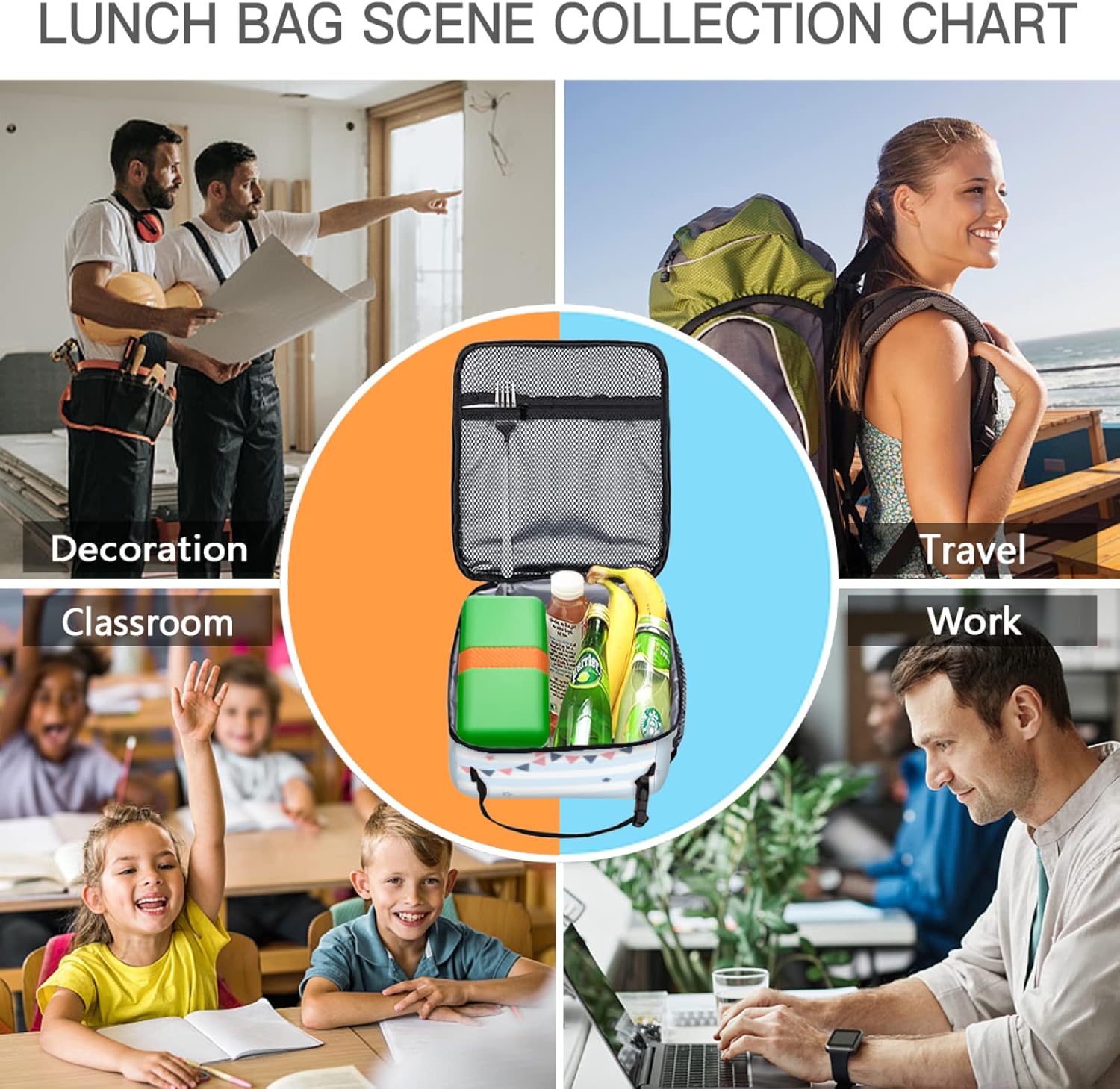 Bolsa de almuerzo de dibujos animados con aislamiento para mujer, oficina, camping, picnic