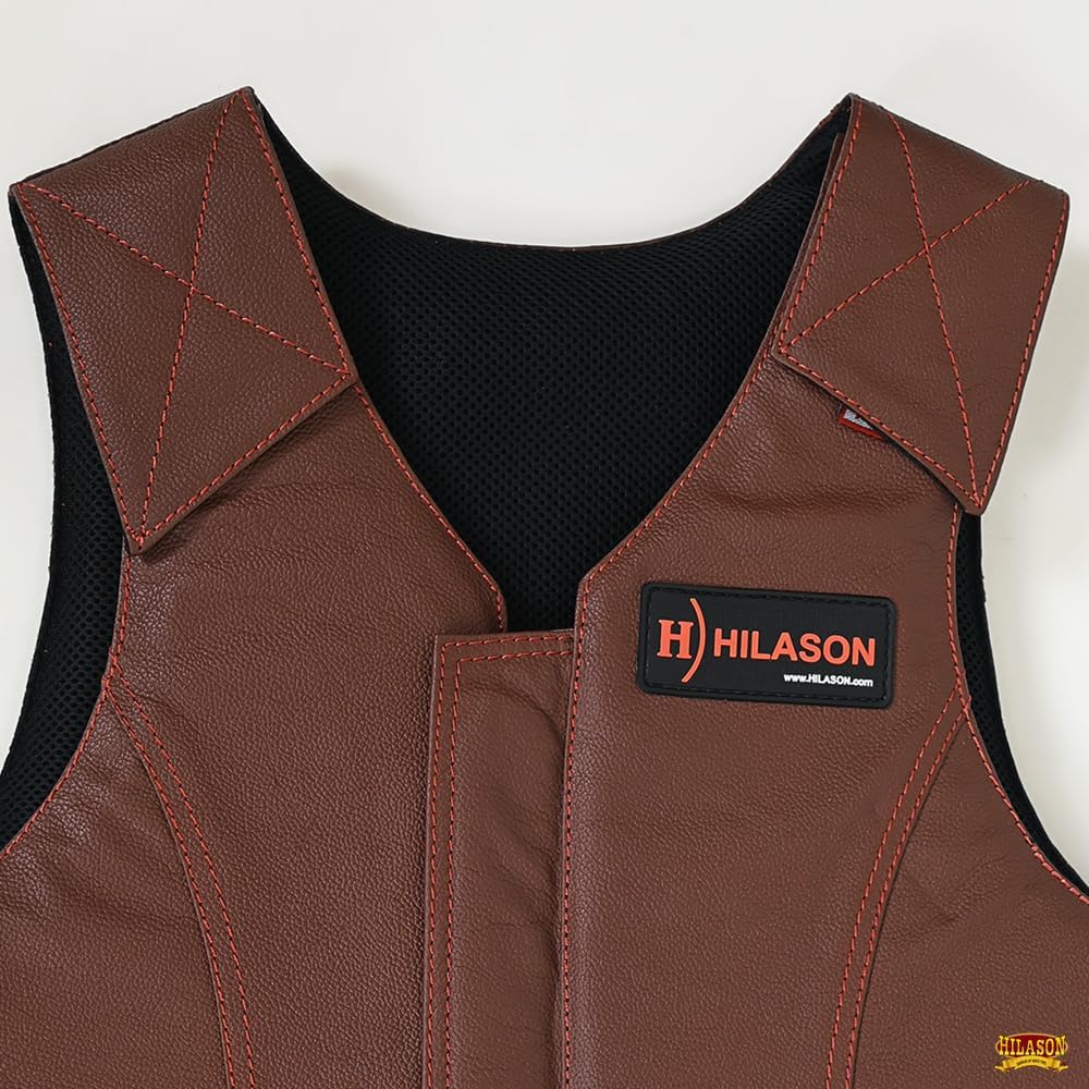 HILASON Equestrian Horse Riding Vest Safety Protective Leather Maroon  Bull Riding Gear  Horse Riding Protective Vest