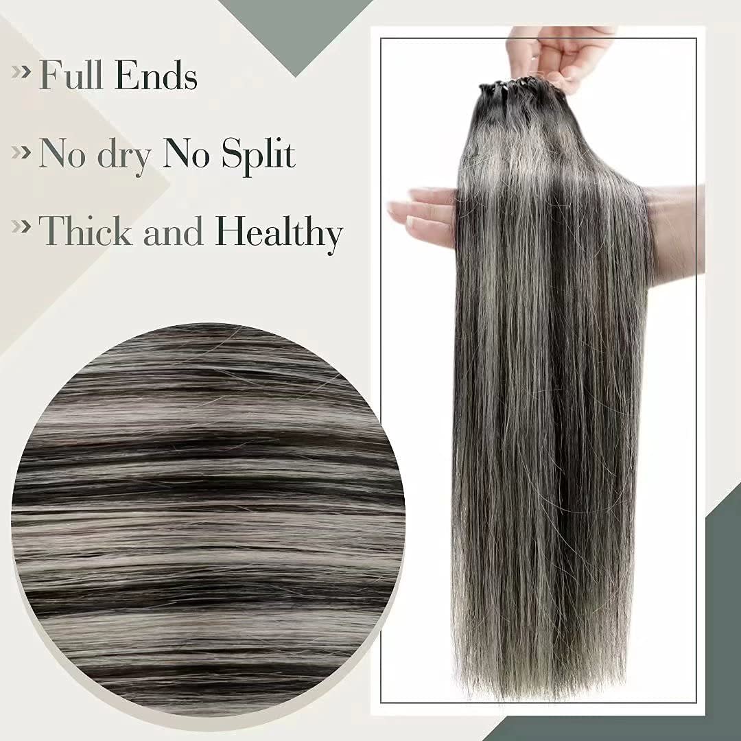 LaaVoo – Extensiones de pelo lacio con micro-anillos con amarre de silicón, pre-atadas, fusión fría, 100 % cabello humano real Remy, 0.04ozmechón,