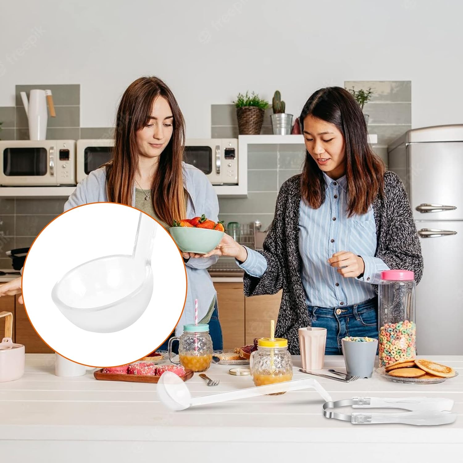 10 cucharones de plástico transparente de 7 pulgadas y 1 onza para aderezo y salsas, cucharones acrílicos de mango largo para servir sopa, ponche de