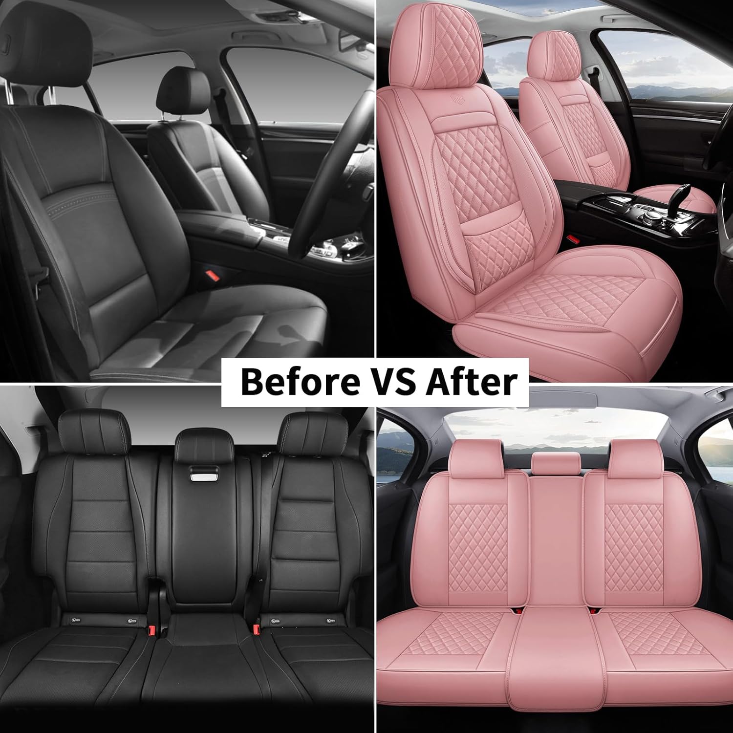 Fundas de asiento de automóvil de cobertura completa, 2 fundas universales de cuero impermeables para autos, cojines de asiento delantero para la