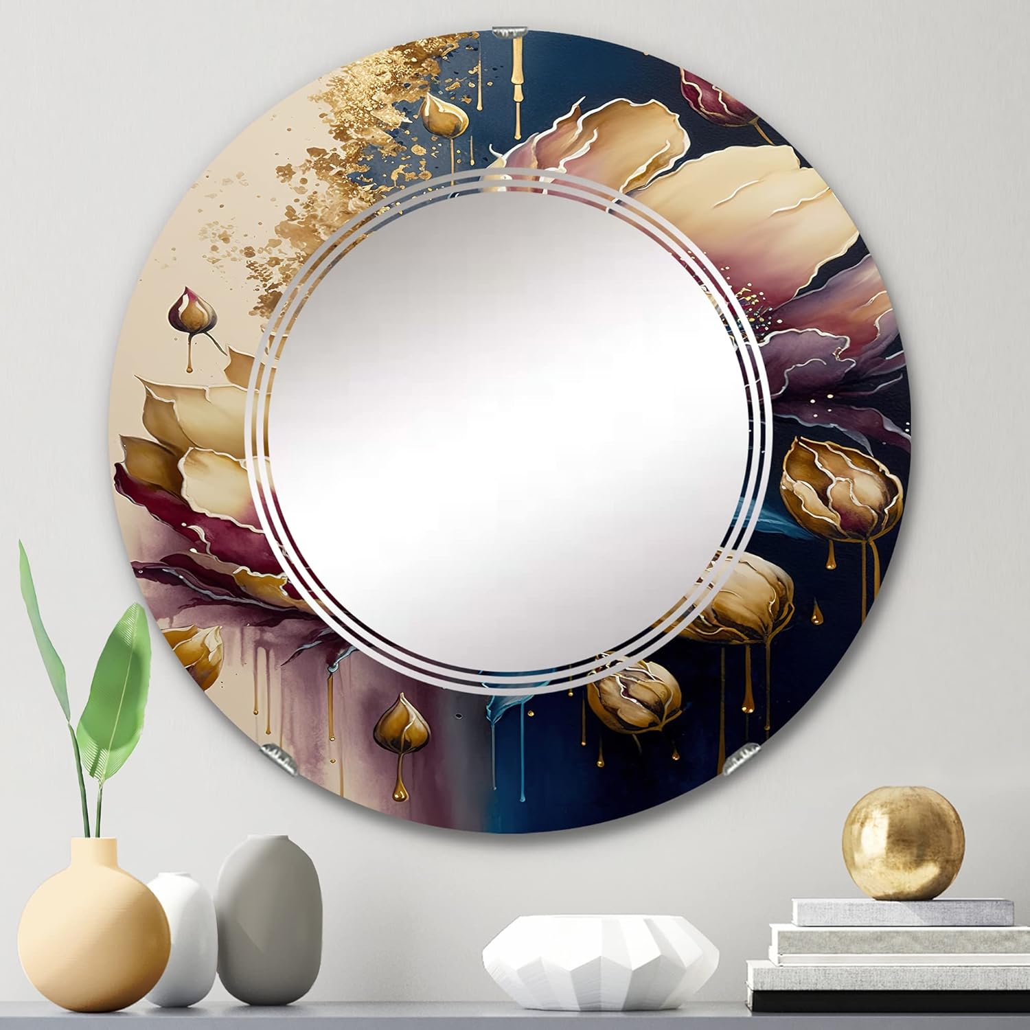 Night Shade Tulip Design III- Vanity Mirror, Bathroom Mirrors, Wall Mirrors for Living Room, Bedroom – Round Mirror – Large 24’x24′, 32’x32′