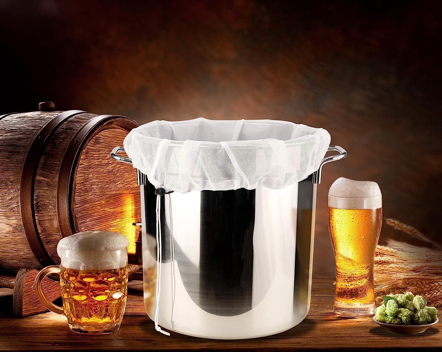 Paquete de 5 bolsas de cerveza reutilizables, extra grandes de 26 x 22 pulgadas, bolsa coladora de malla fina para elaboración del hogar, cereales