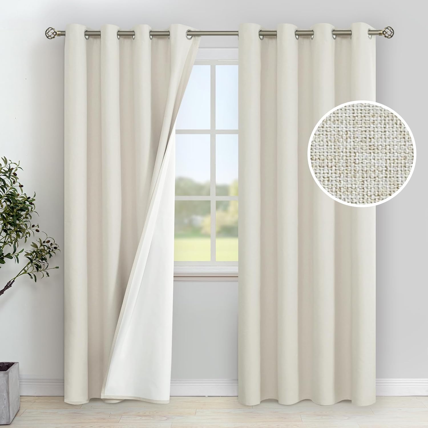 YoungsTex Cortinas opacas de lino para dormitorio, 108 pulgadas de largo, cortinas de lino para oscurecer la habitación con forro térmico y ojales