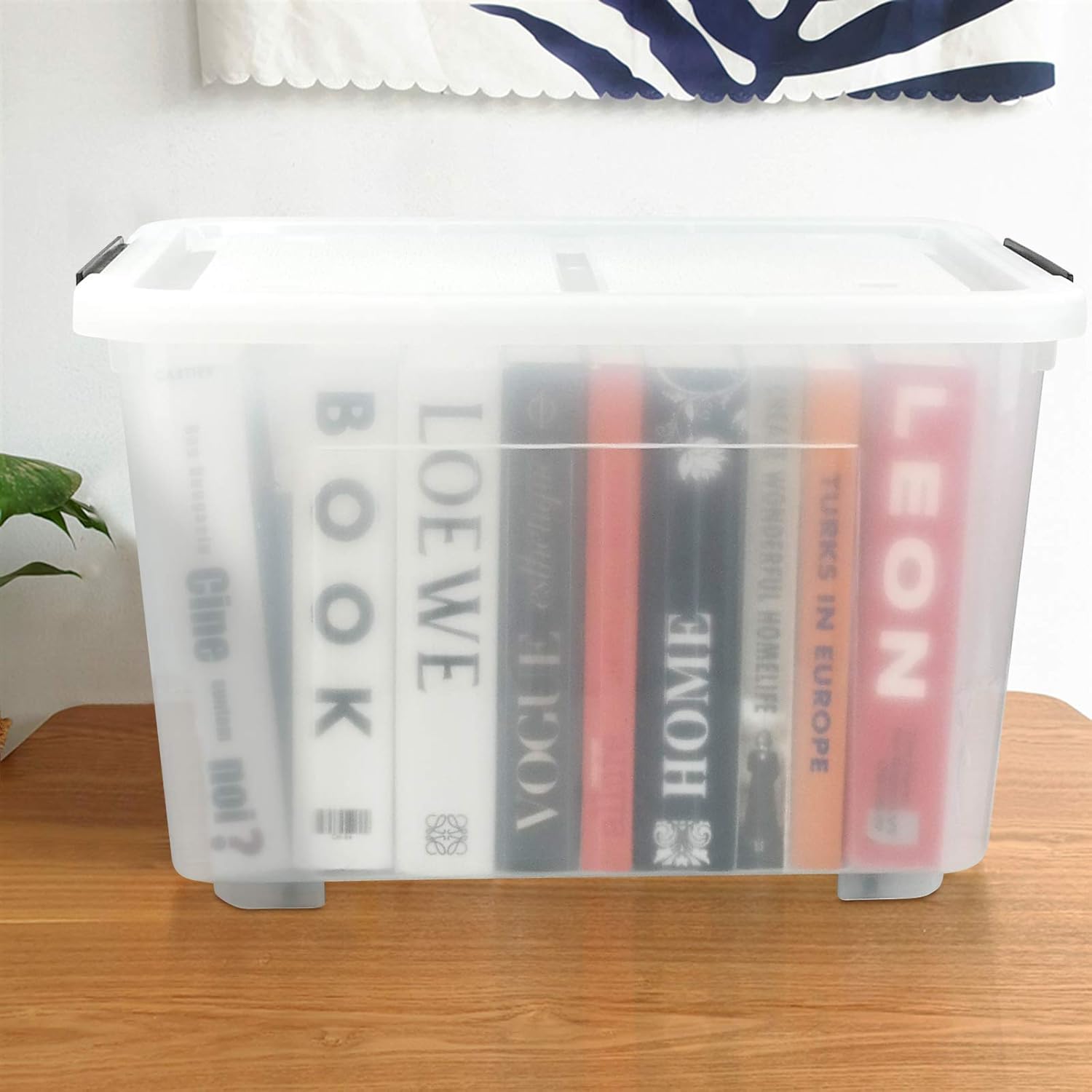 Bringer Paquete de 4 cajas grandes de plástico transparente con tapa, cajas de almacenamiento transparentes con ruedas de 42 L
