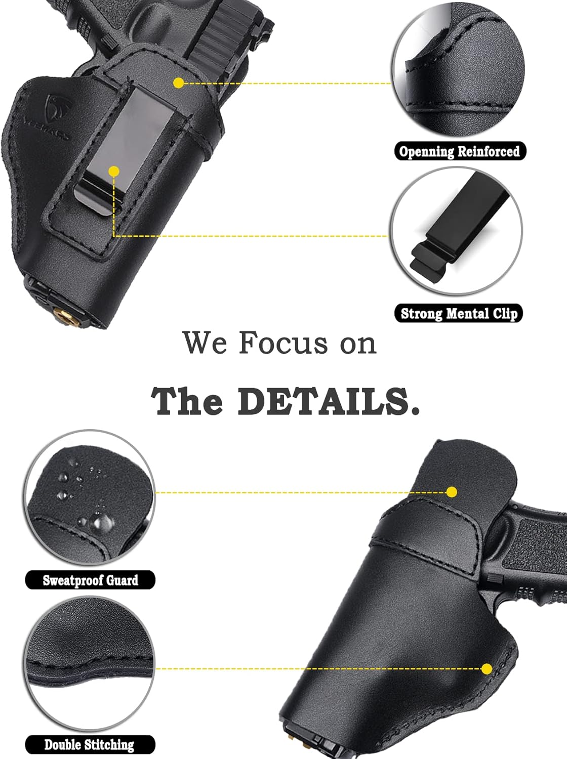 Cranssy Funda de cuero genuino IWB para transporte oculto compatible con Glock 19 23 43X 48, Taurus G3C G2C, M&P Shield 0.354 in, P365X Macro, etc