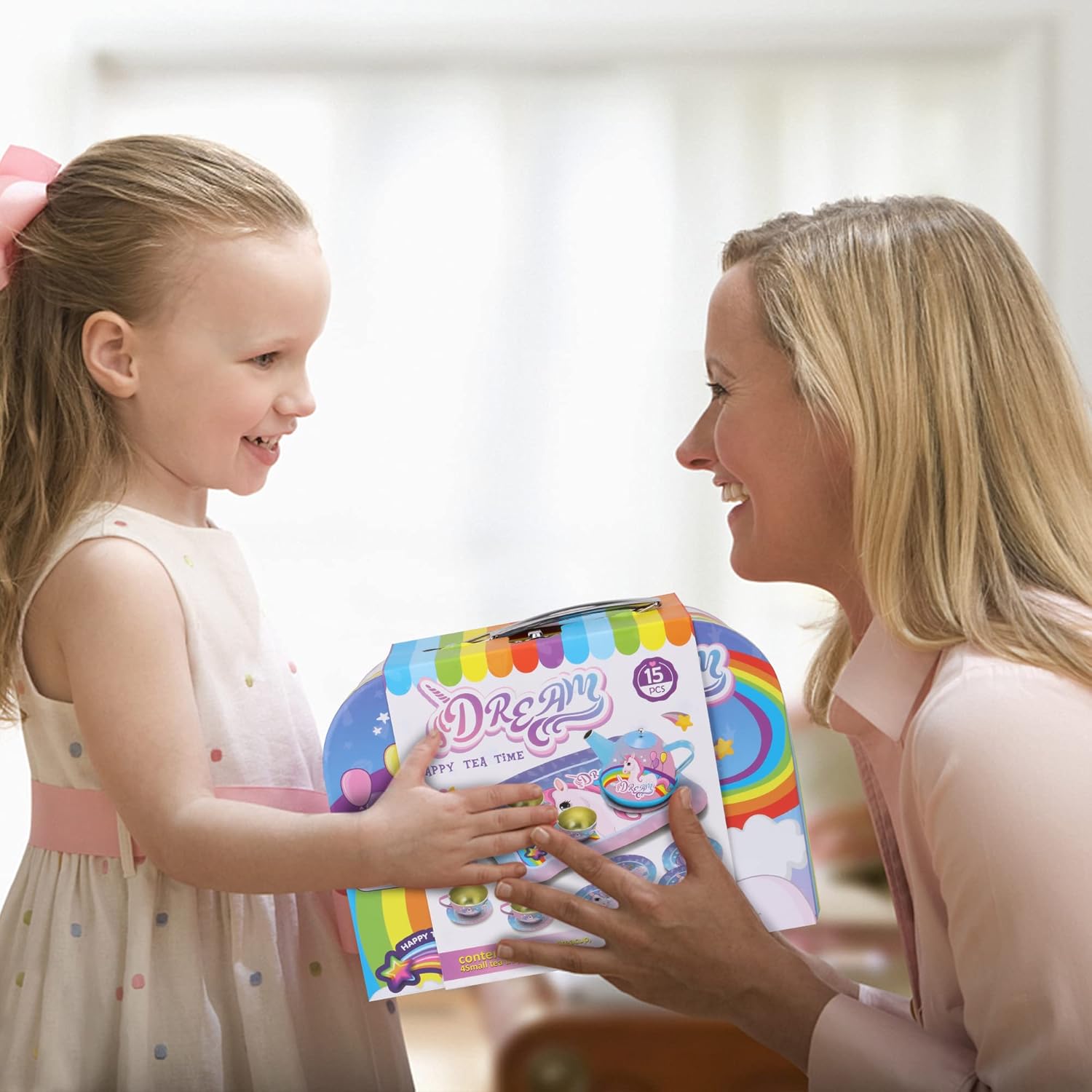 SAITI Juego de té de fiesta temática de unicornio para niñas pequeñas, juego de té de princesa, tetera de juguete de regalo para niños, suministros
