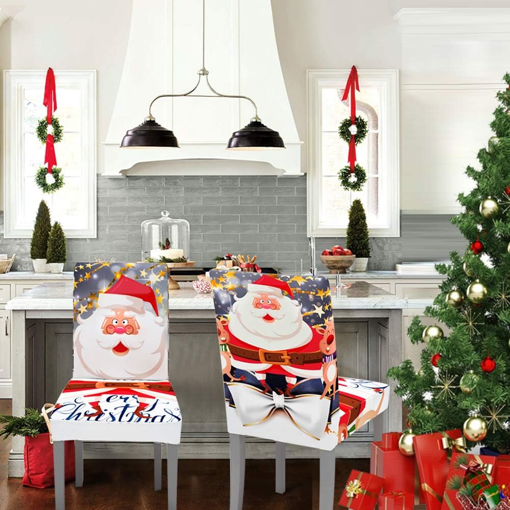 Funda protectora elástica para silla de comedor, de licra, extraíble y lavable, funda protectora para silla con estampado de Navidad para sillas de