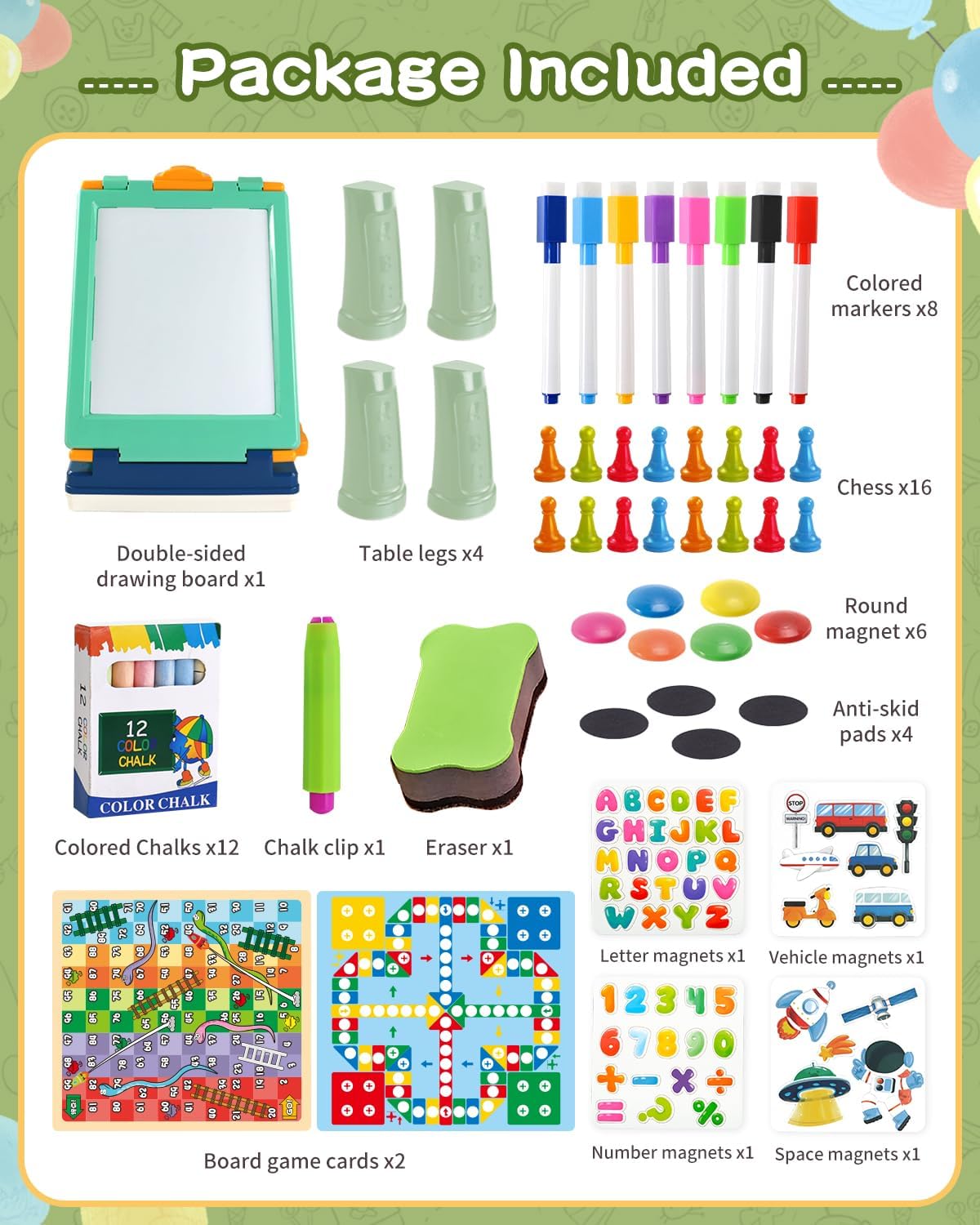 Elovien Caballete para niños, caballete de mesa para niños pequeños, caballete de arte plegable 4 en 1 de doble cara para niños con pizarra y