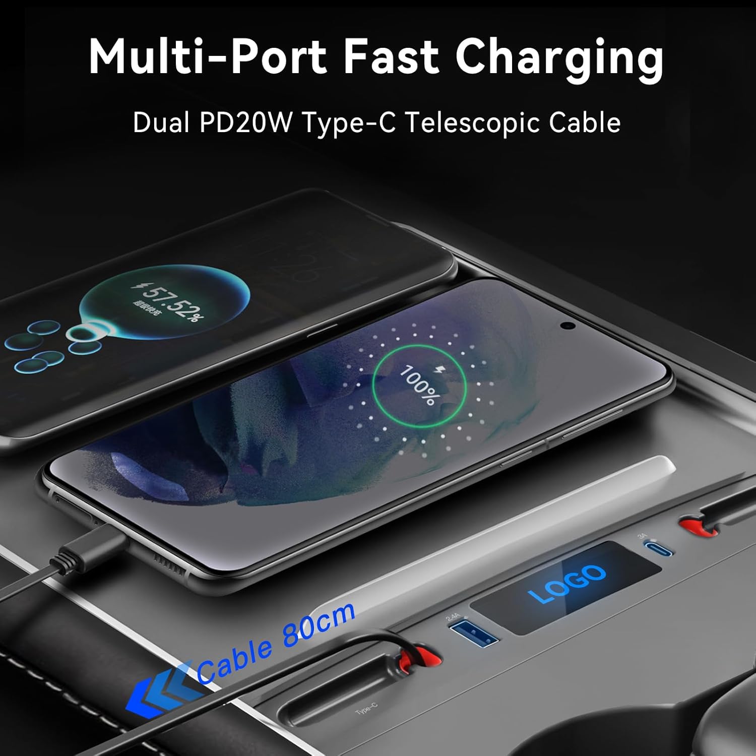 WinDu Cargador USB de coche para Tesla Modelo 3 Modelo Y 2021 2022 2023, estación de acoplamiento USB Hub con retráctil dual 20W Tipo-C para Tesla