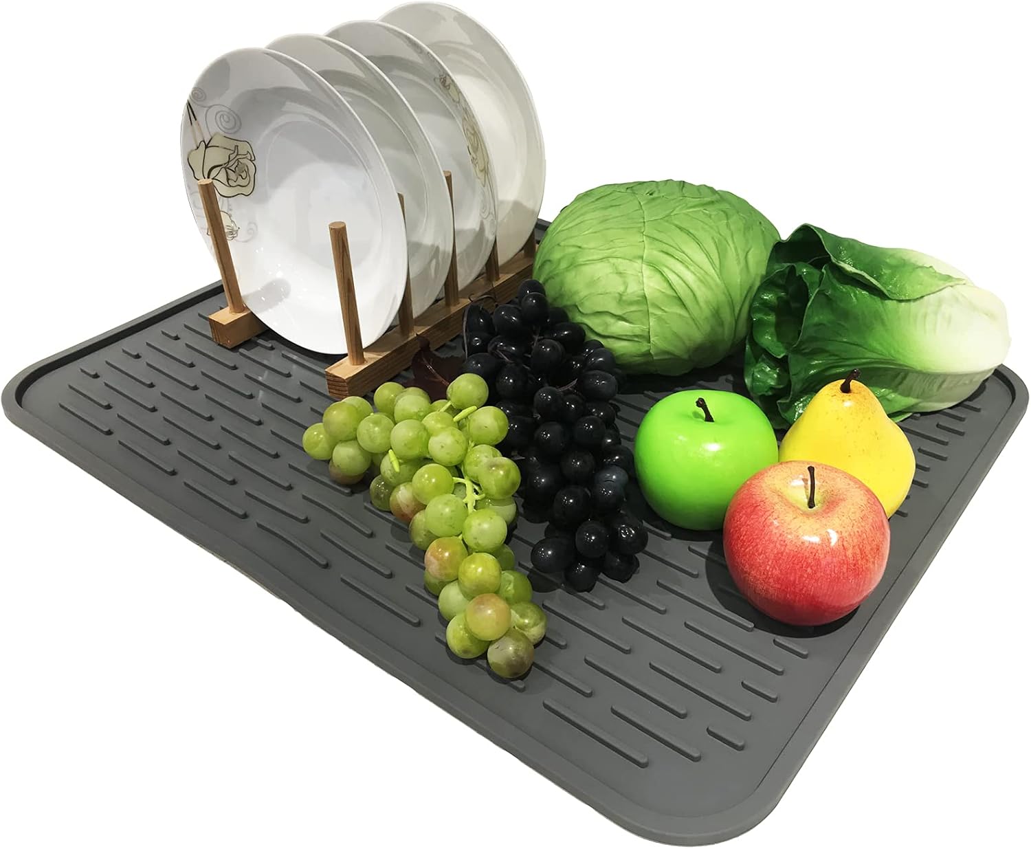 Tapete de secado de platos para encimera de cocina, 23 x 18 pulgadas, XXL, tapete de secado de silicona para encimera, salvamanteles resistentes al