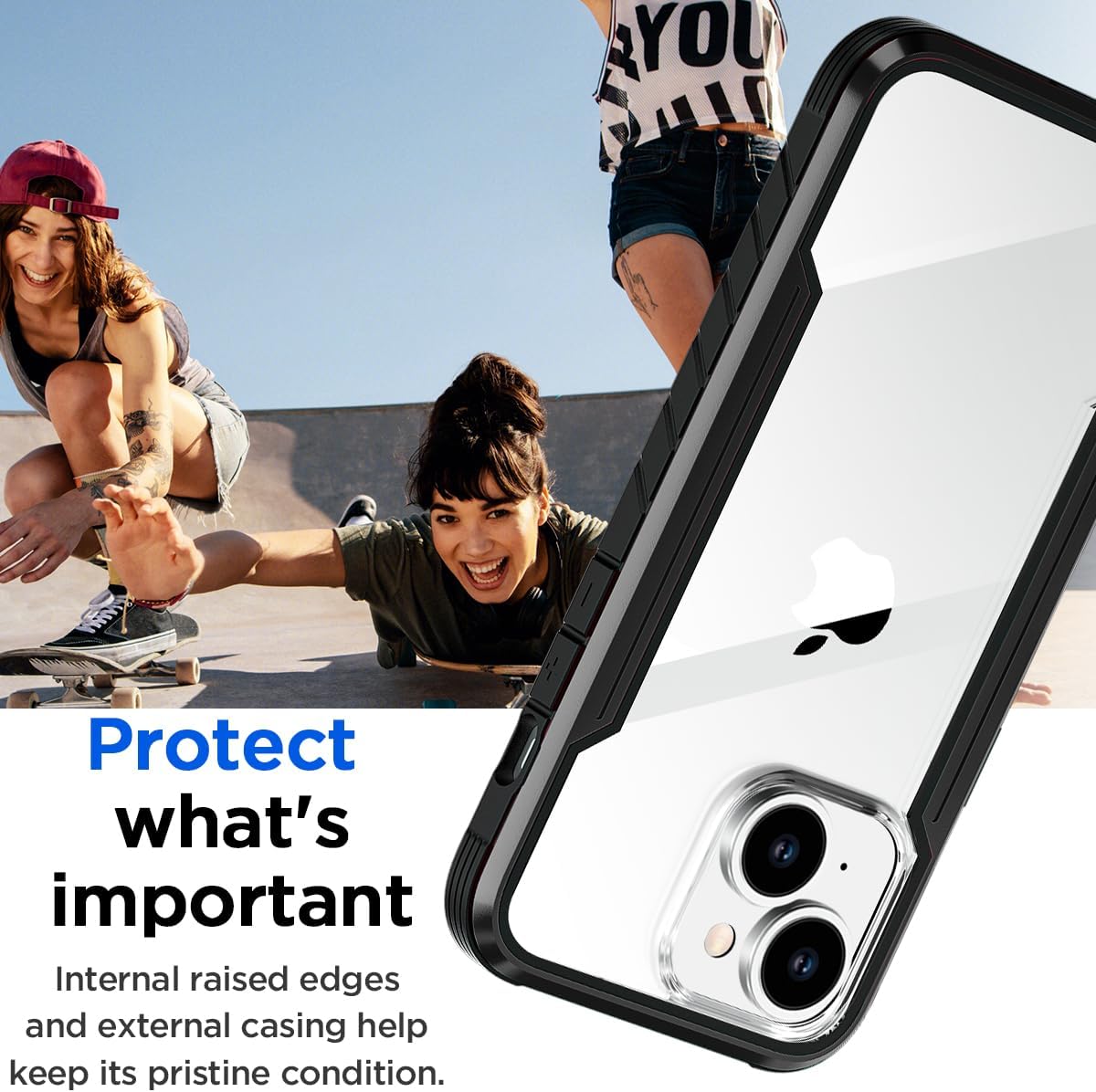 AICase Funda para iPhone 15 de titanio a prueba de golpes, transparente, de grado militar, prueba de caídas de 20 pies, marco de aluminio duradero,