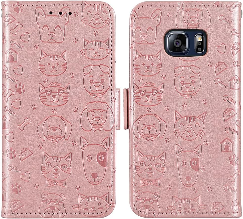 Compatible con Samsung Galaxy S6 Edge – Funda tipo cartera y correa para la muñeca con cordón de cuero para Glaxay S 6 Gaxaly 6s Galaxies GS6