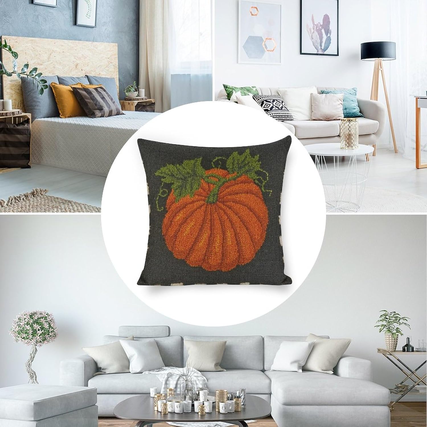Funda de almohada con gancho de calabaza, fundas de almohada decorativas de otoño, fundas de cojín lumbar suaves para sofá, dormitorio, 18 x 18