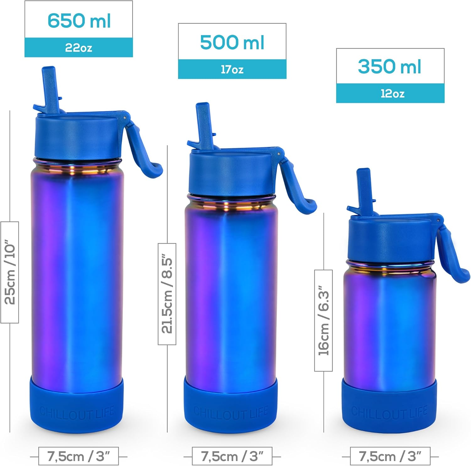 CHILLOUT LIFE – Botella de agua aislada de 12 onzas con tapa con pajilla para niños, a prueba de fugas y bonitas calcomanías impermeables, termo de