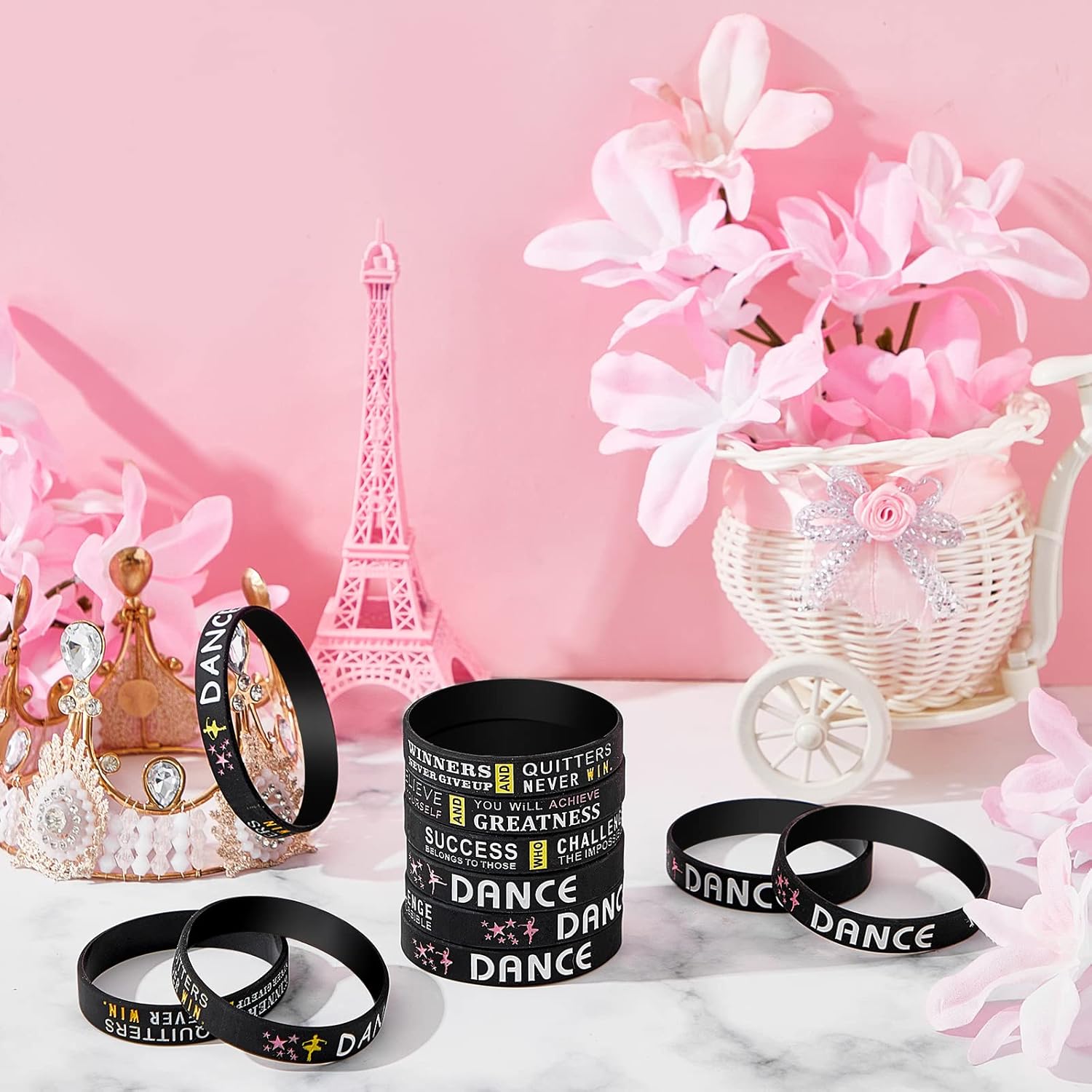 Deekin Paquete de 36 pulseras motivacionales de ballet, pulsera de goma de silicona con mensajes inspiradores, regalos de baile para niñas, premio
