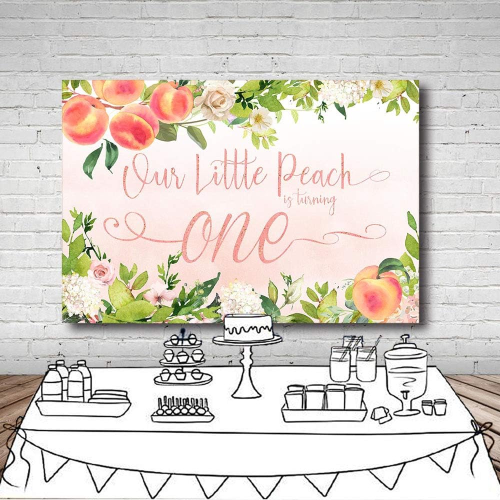 MEHOFOND Sweet Little Peach Girl – Fondo para fotos de fiesta de cumpleaños, color rosa, floral, vegetación, feliz primer cumpleaños, fondos de