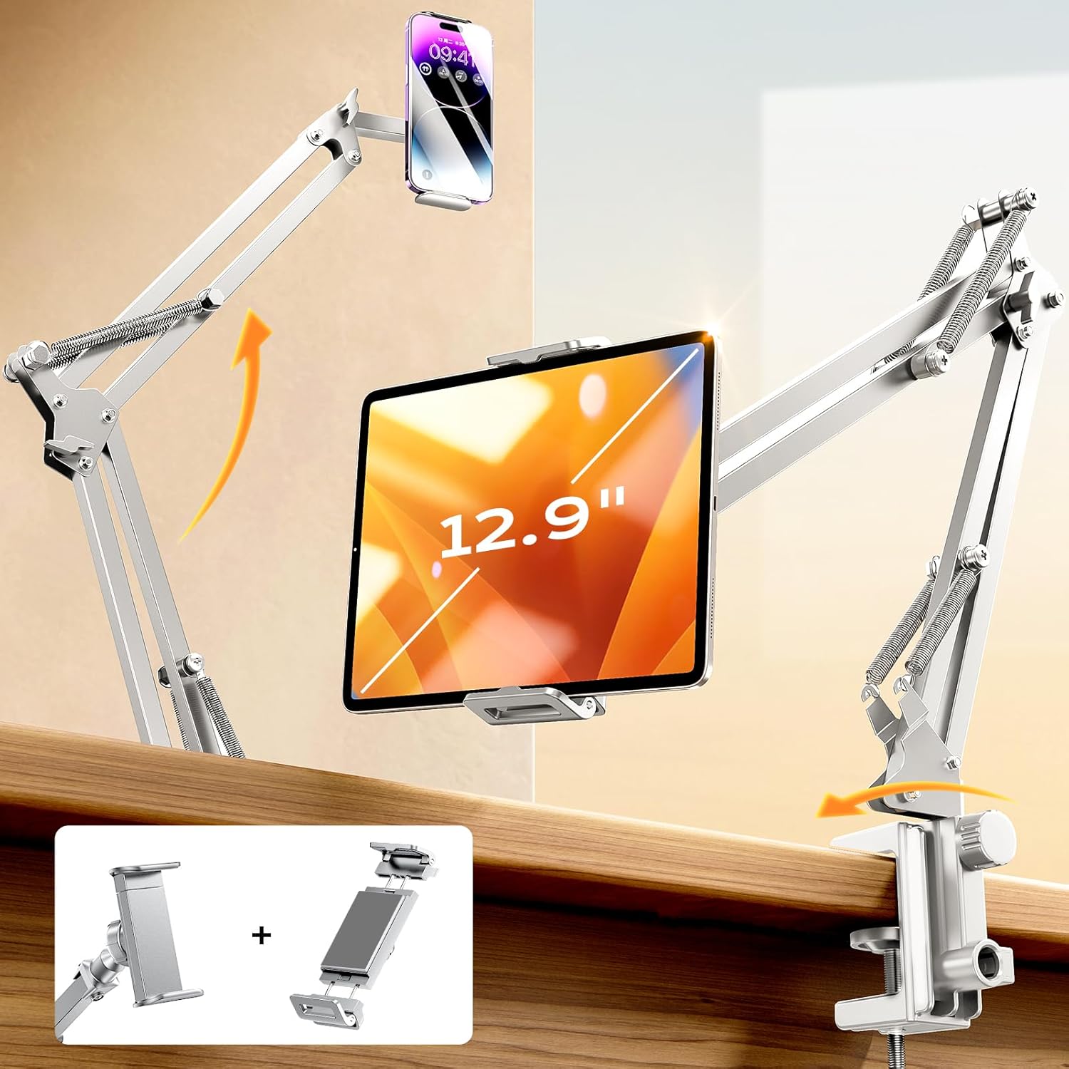 LISEN Soporte para Kindle para cama ultra duradero 2 abrazaderas ajustables Lazy Arm Soporte para tablet Soporte para teléfono de cuello de cisne