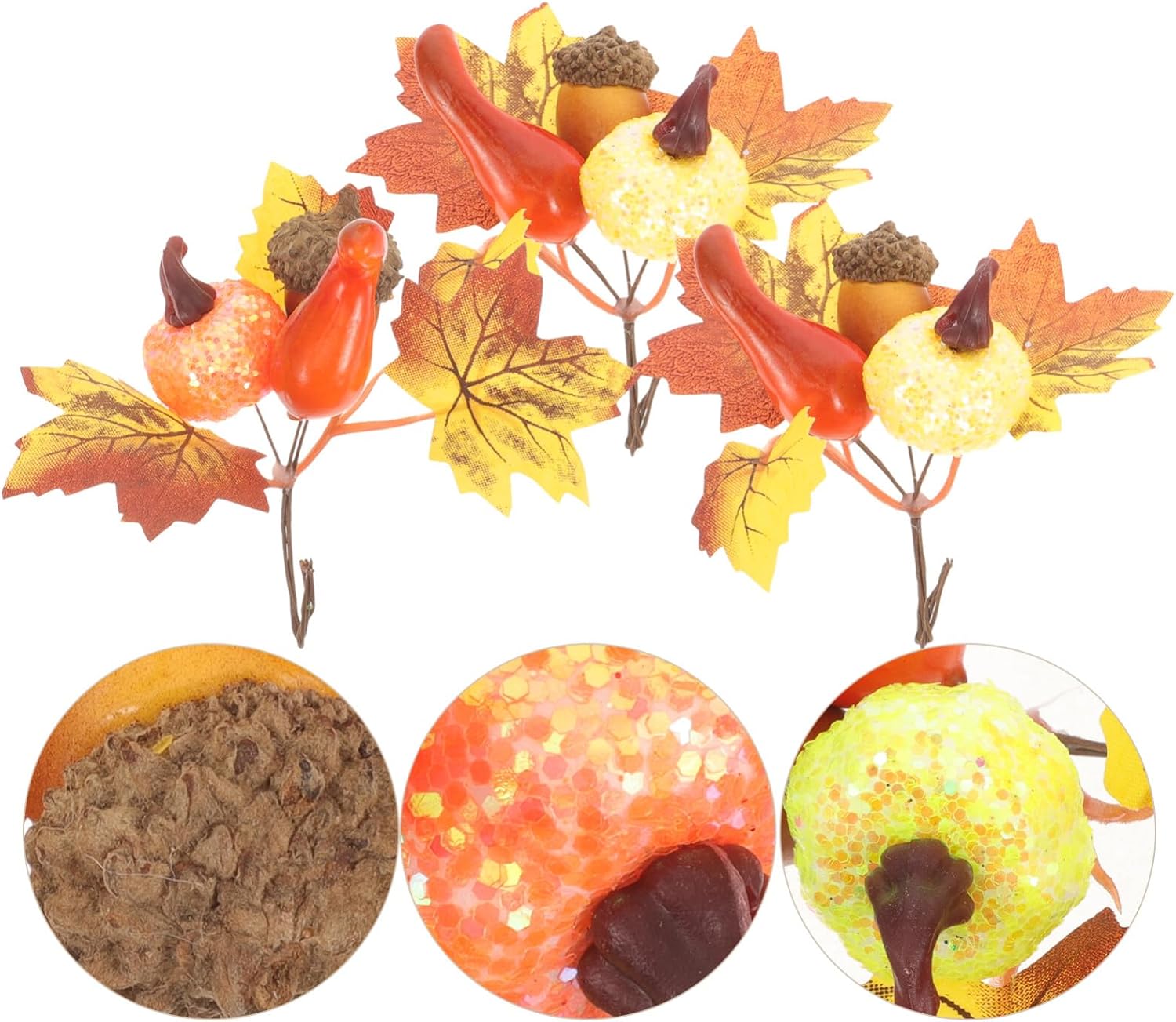 Abaodam 10 piezas de ramas artificiales de hoja de arce, púas de otoño de imitación con calabazas, conos de pino para granja, otoño, Acción de