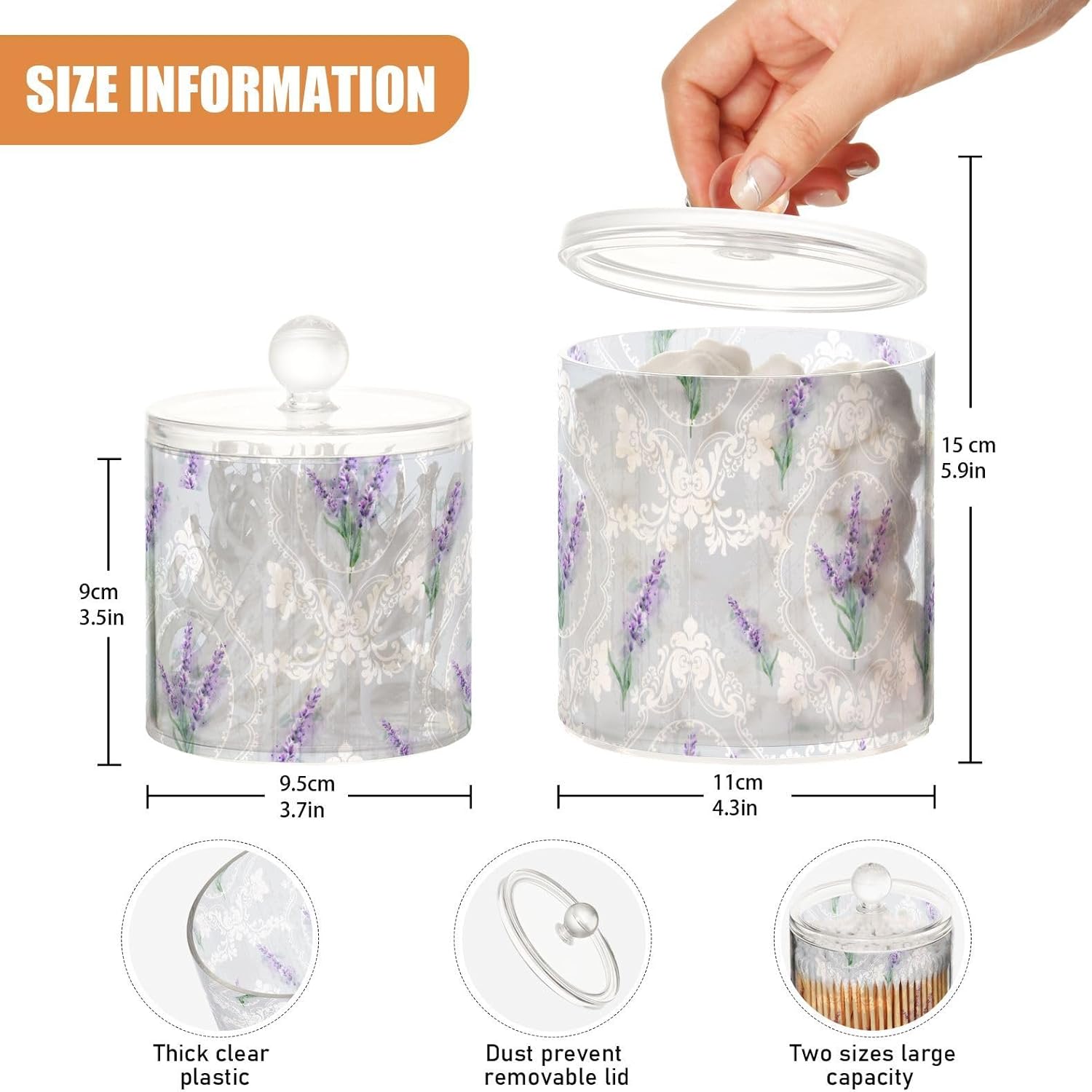 Tarros de flores de lavanda con tapas, contenedores de almacenamiento de baño, recipientes de algodón para dormitorio, artículos esenciales para
